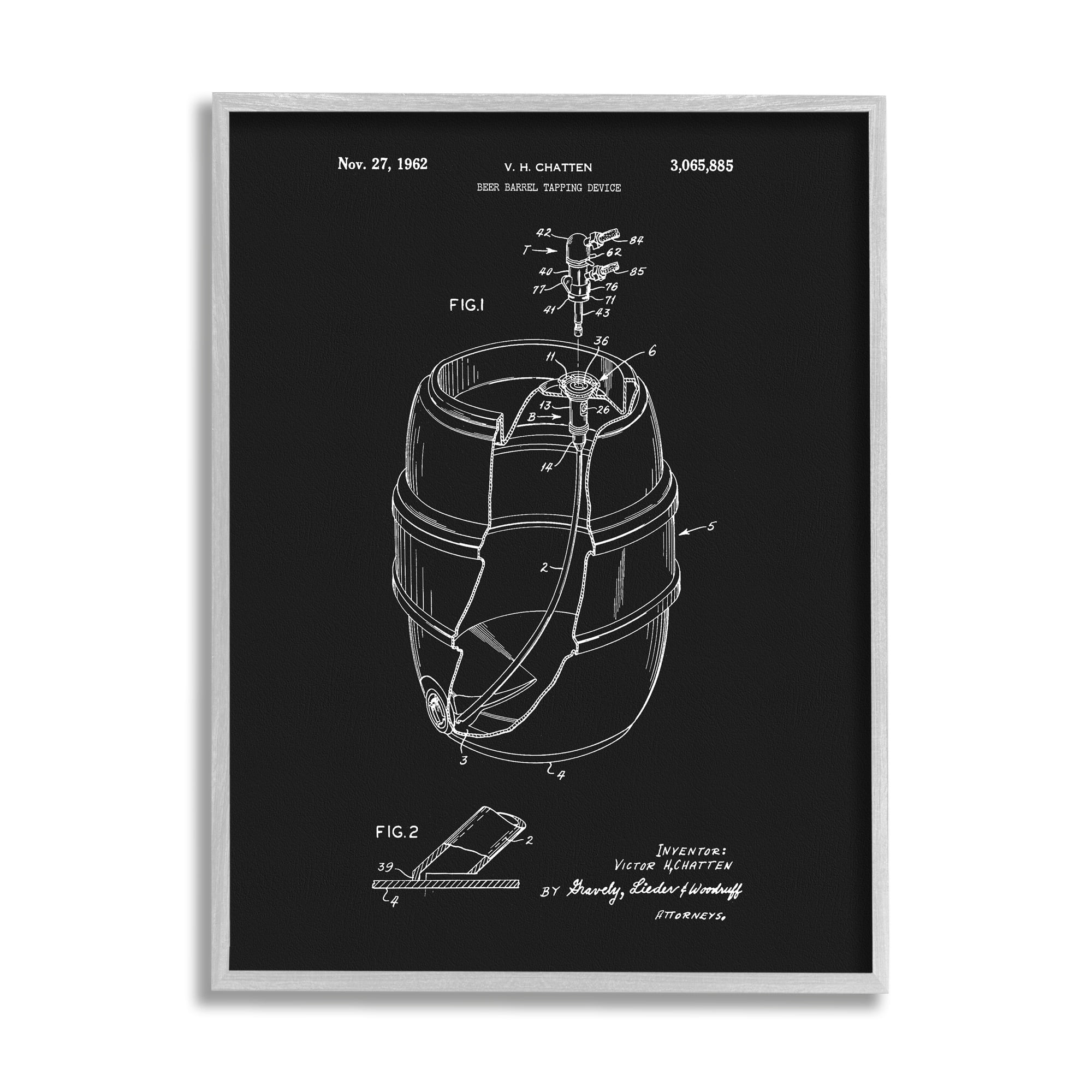 Stupell Industries Beer Barrel Tapping Device Vintage Inventor's Patent Diagram,24 x 30, Design by Dan Sproul