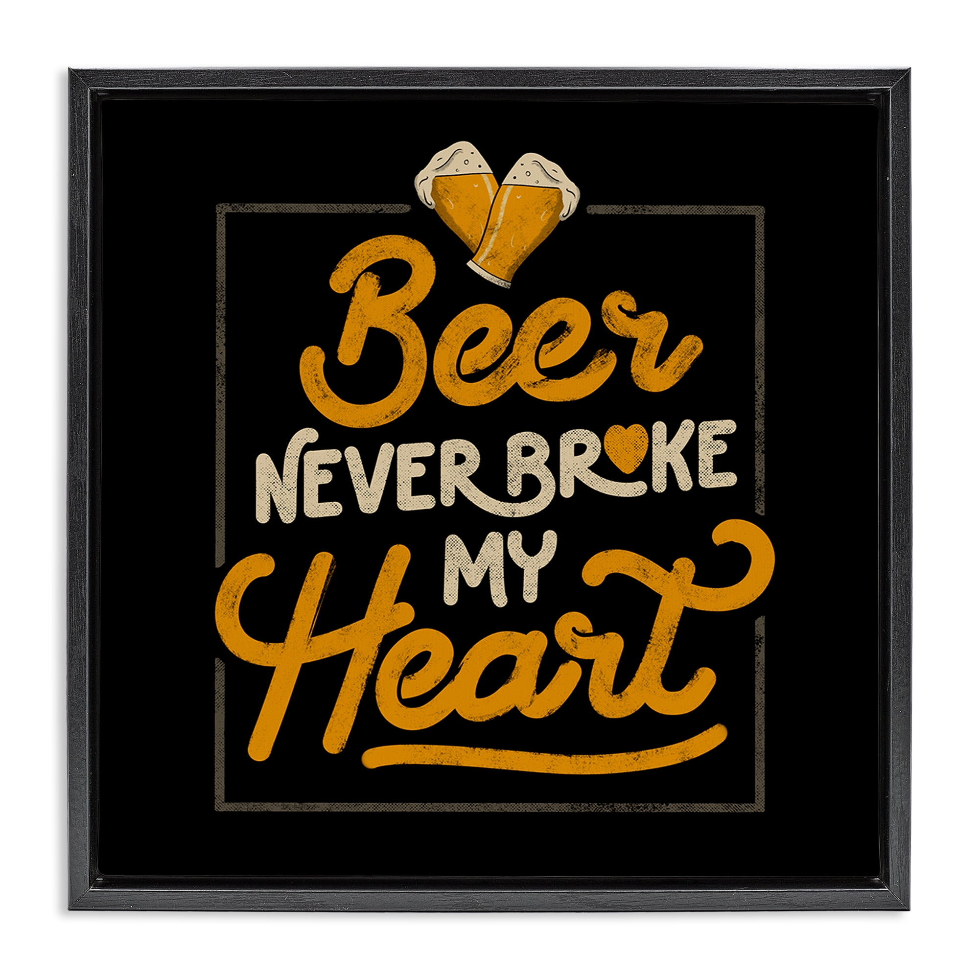 Stupell Industries Beer Never Broke My Heart Black Framed Floater Canvas Wall Art, design by EduEly Designs