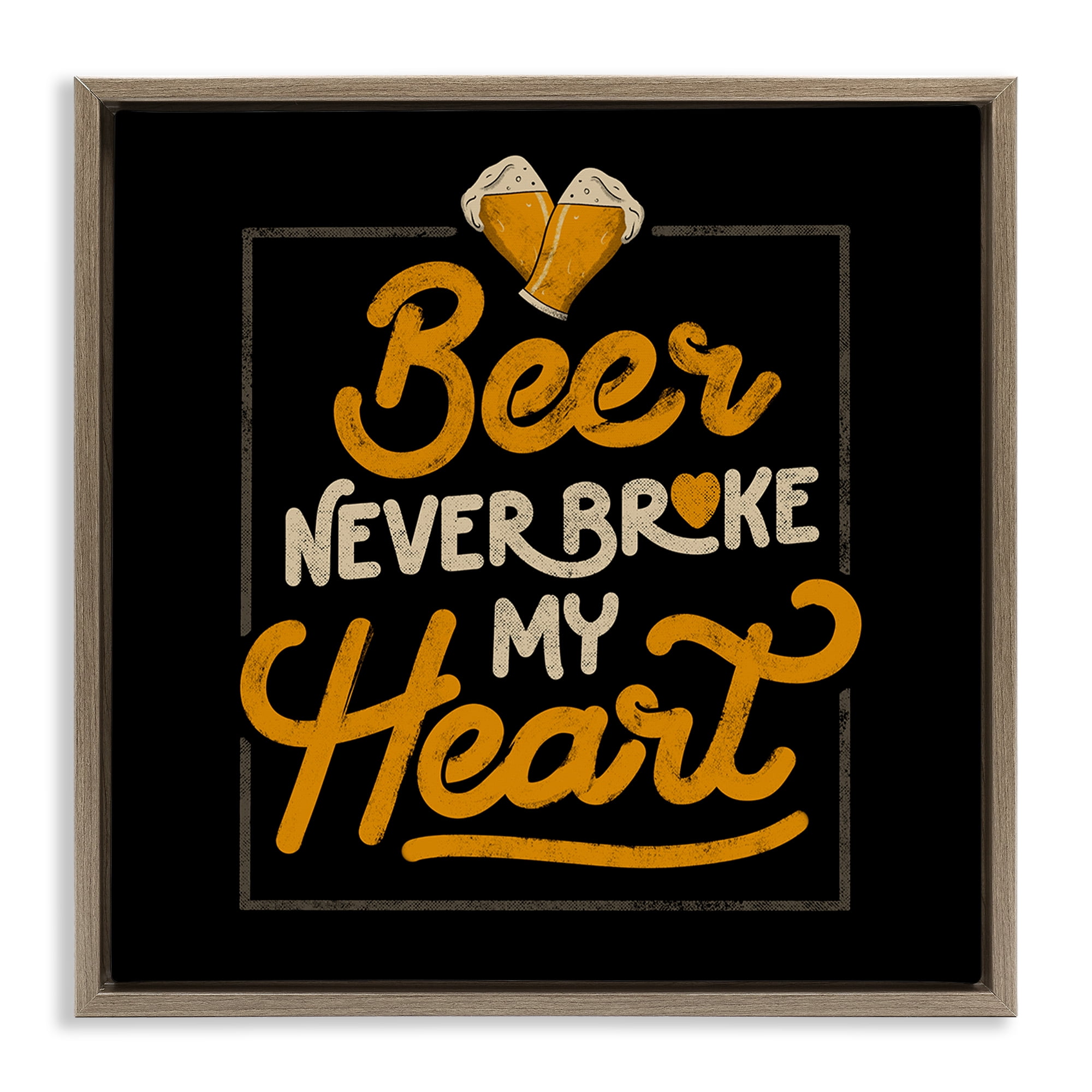 Stupell Industries Beer Never Broke My Heart Brown Framed Floater Canvas Wall Art, design by EduEly Designs