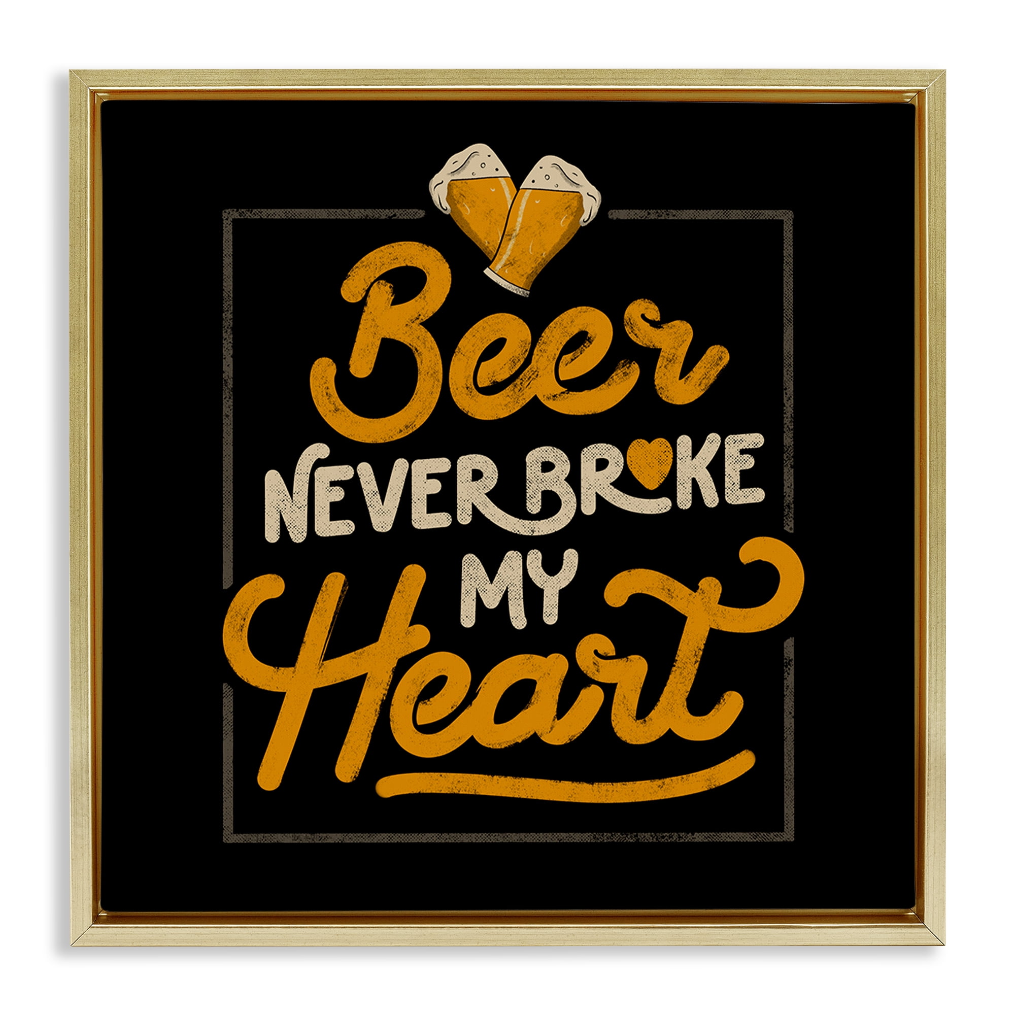 Stupell Industries Beer Never Broke My Heart Gold Framed Floater Canvas Wall Art, design by EduEly Designs