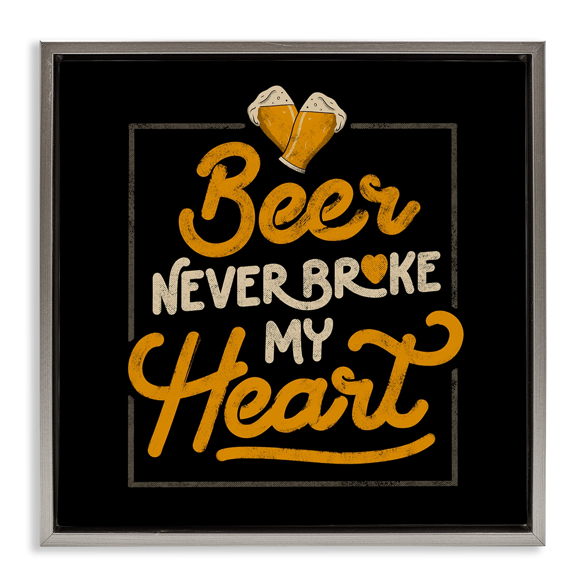 Stupell Industries Beer Never Broke My Heart Gray Framed Floater Canvas Wall Art, design by EduEly Designs