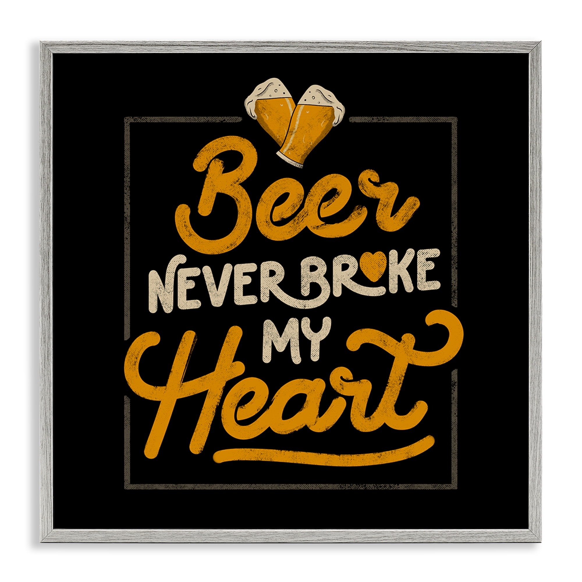 Stupell Industries Beer Never Broke My Heart Gray Framed Giclee Art, design by EduEly Designs