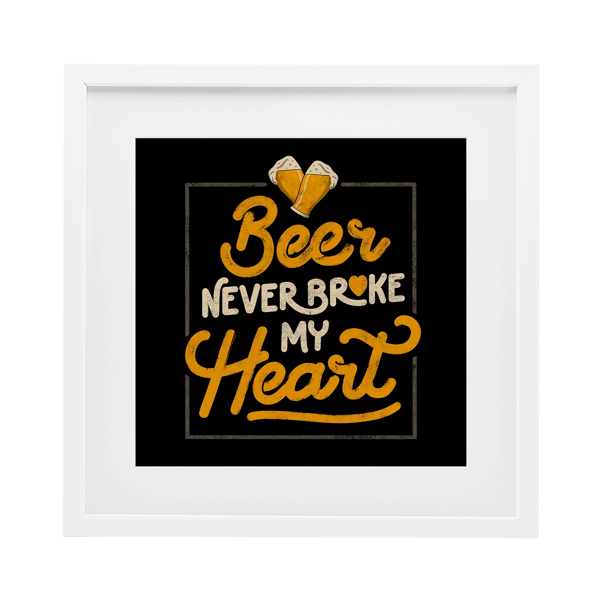 Stupell Industries Beer Never Broke My Heart White Framed Print Under Glass, design by EduEly Designs