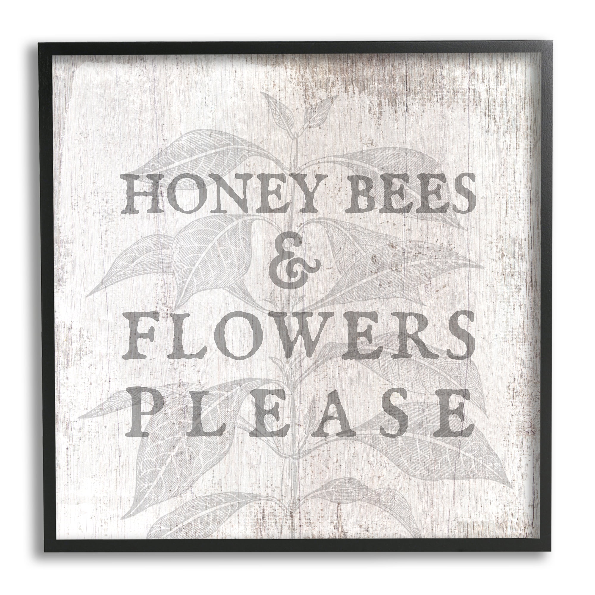 Stupell Industries Bees & Flowers Phrase Inspirational Painting Black Framed Art Print Wall Art, 12 x 12