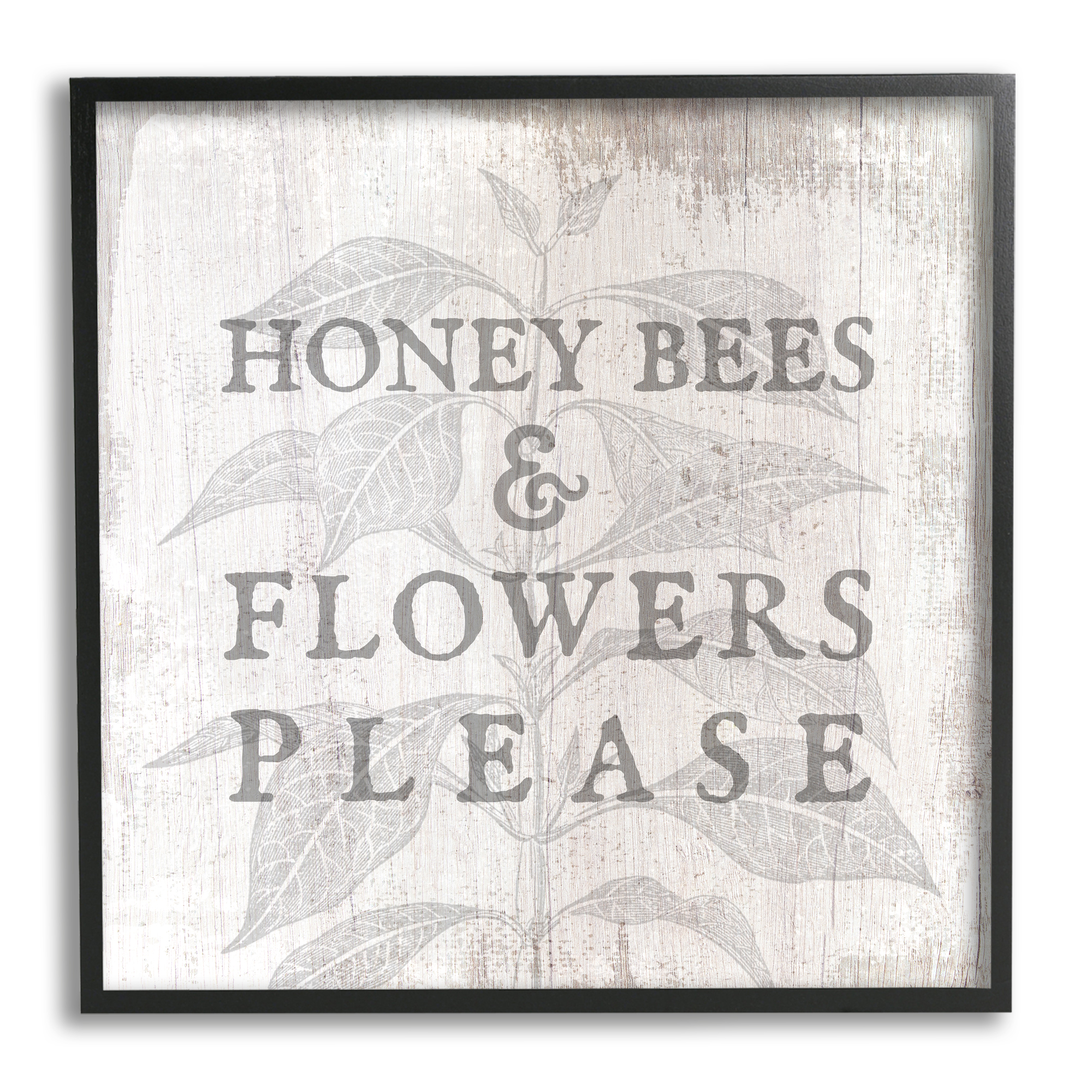 Stupell Industries Bees & Flowers Phrase Inspirational Painting Black Framed Art Print Wall Art, 17 x 17