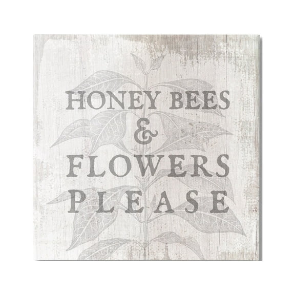 Stupell Industries Bees & Flowers Phrase Inspirational Painting Gallery Wrapped Canvas Print Wall Art, 17 x 17