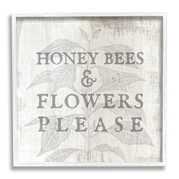 Stupell Industries Bees & Flowers Phrase Inspirational Painting White Framed Art Print Wall Art, 17 x 17