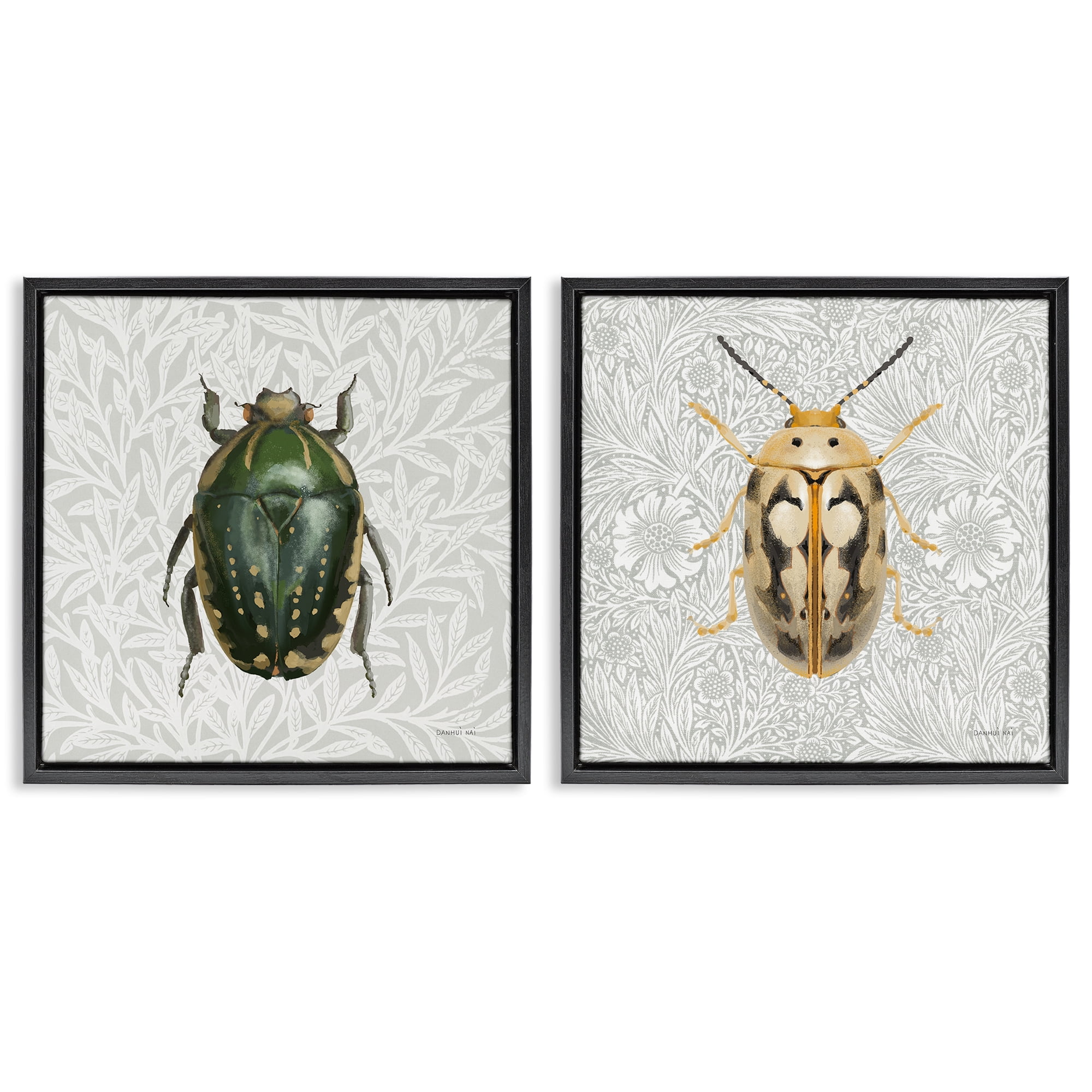 Stupell Industries Beetle Insect Portrait Animals Painting Black Floater Framed Canvas Art Print Wall Art, 25 x 25, Set of 2