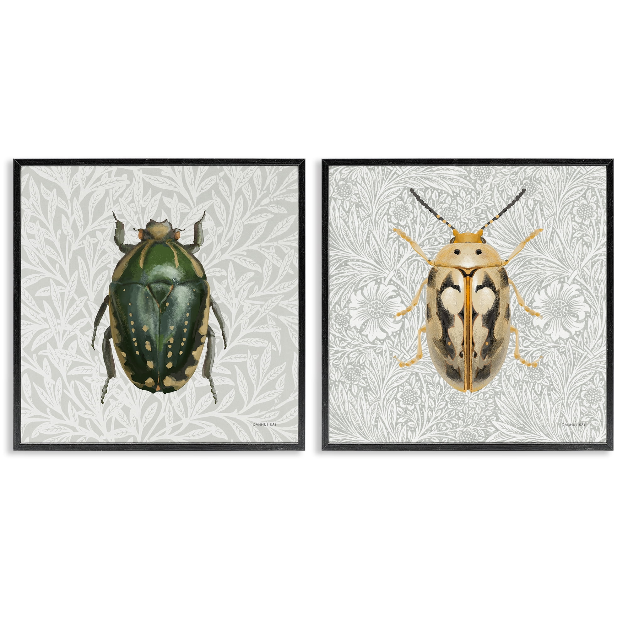 Stupell Industries Beetle Insect Portrait Animals Painting Black Framed Art Print Wall Art, 24 x 24, Set of 2