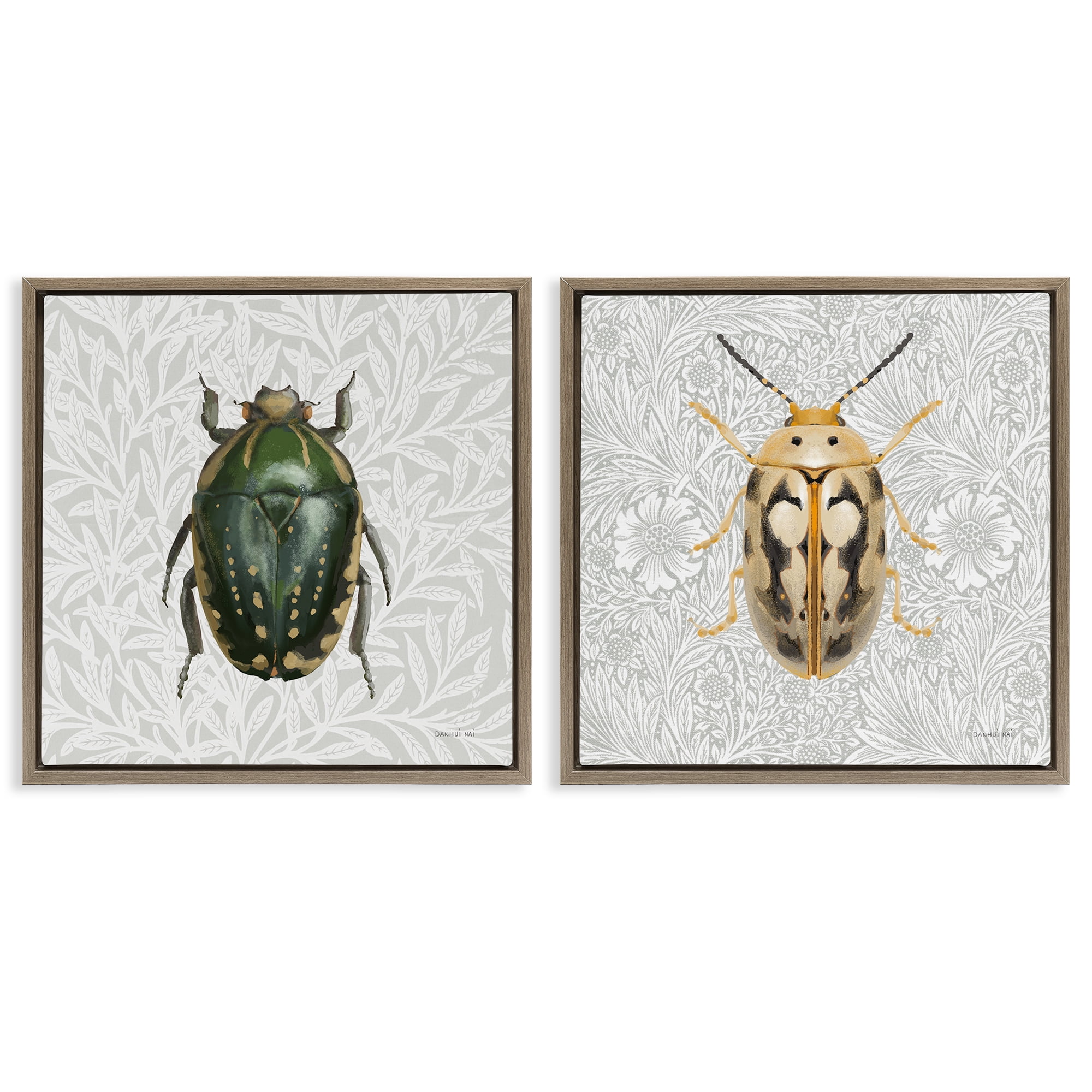 Stupell Industries Beetle Insect Portrait Animals Painting Brown Floater Framed Canvas Art Print Wall Art, 18 x 18, Set of 2