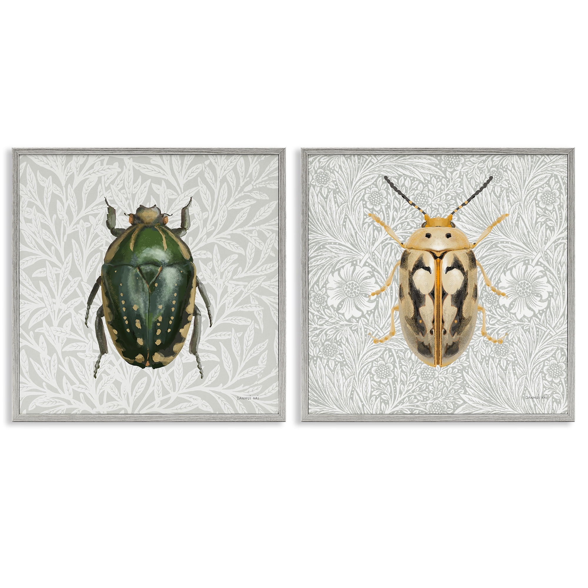 Stupell Industries Beetle Insect Portrait Animals Painting Gray Framed Art Print Wall Art, 24 x 24, Set of 2