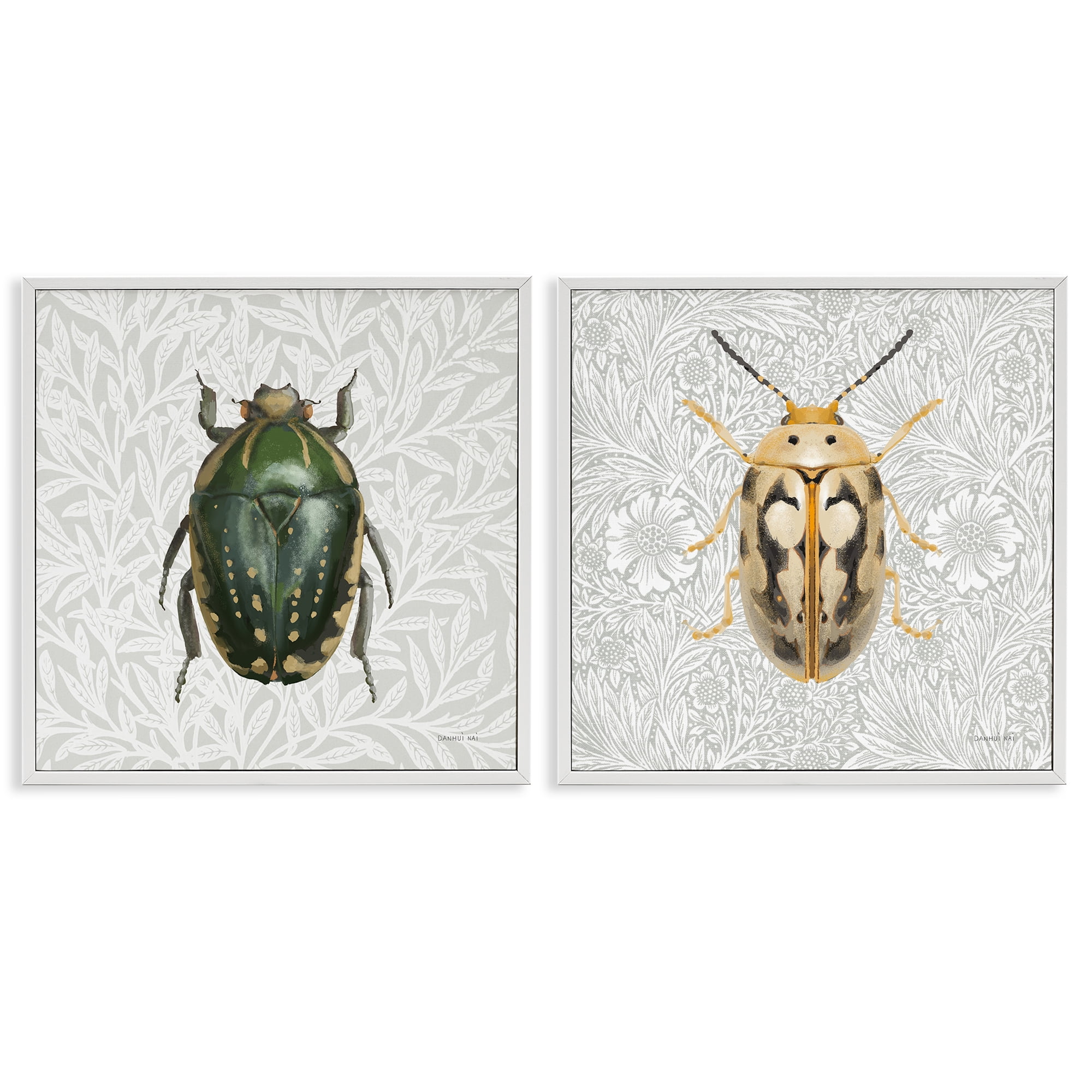 Stupell Industries Beetle Insect Portrait Animals Painting White Framed Art Print Wall Art, 12 x 12, Set of 2