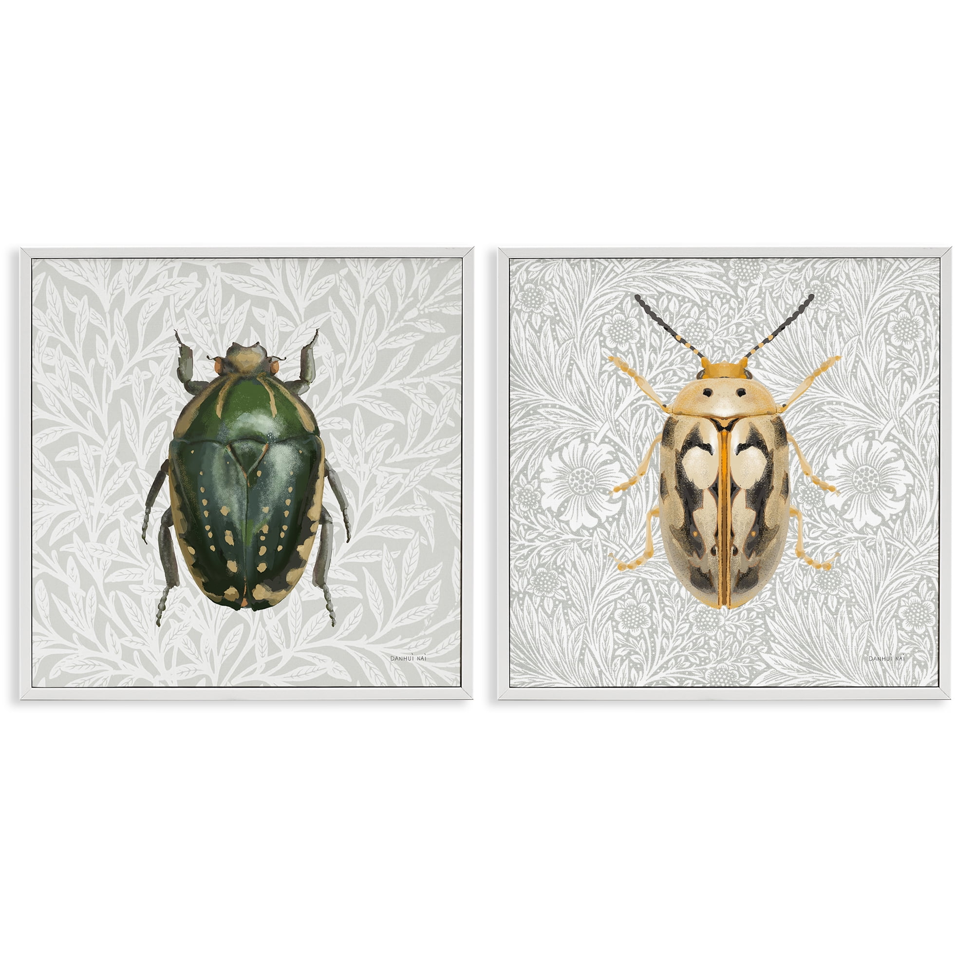 Stupell Industries Beetle Insect Portrait Animals Painting White Framed Art Print Wall Art, 24 x 24, Set of 2