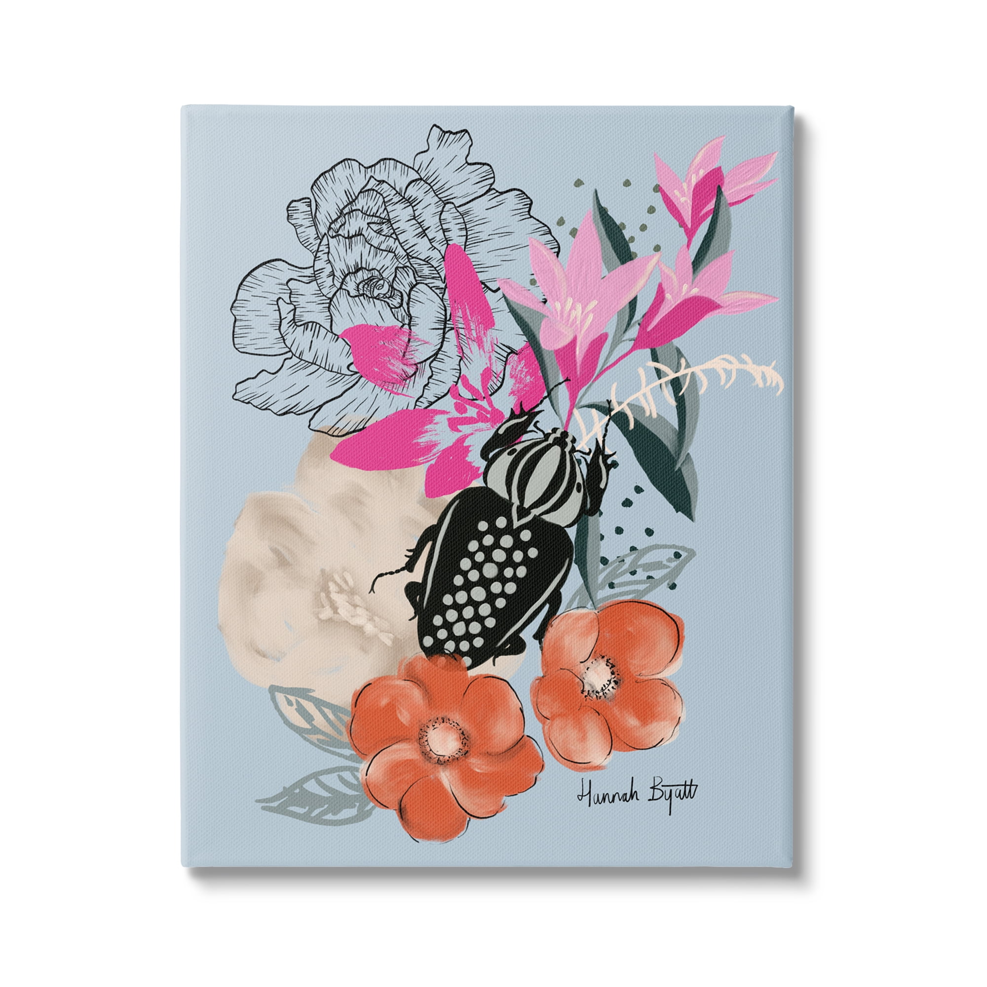 Stupell Industries Beetle & Mixed Flowers Animals & Insects Painting Gallery Wrapped Canvas Print Wall Art, 16 x 20