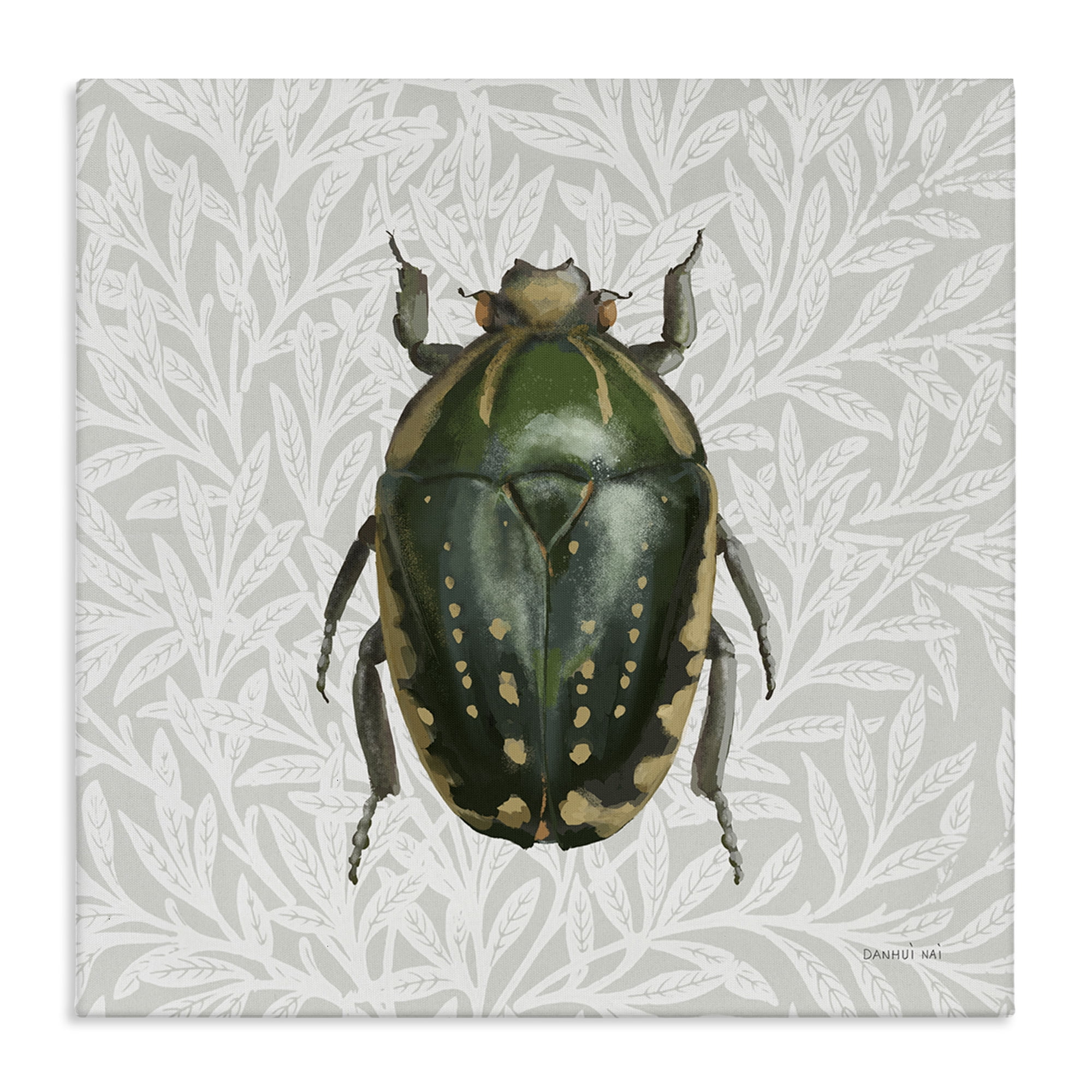 Stupell Industries Beetle with Botanical Pattern Animals & Insects Painting Gallery Wrapped Canvas Art Print Wall Art, 17 x 17