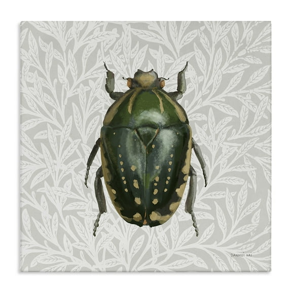 Stupell Industries Beetle with Botanical Pattern Animals & Insects Painting Gallery Wrapped Canvas Art Print Wall Art, 17 x 17
