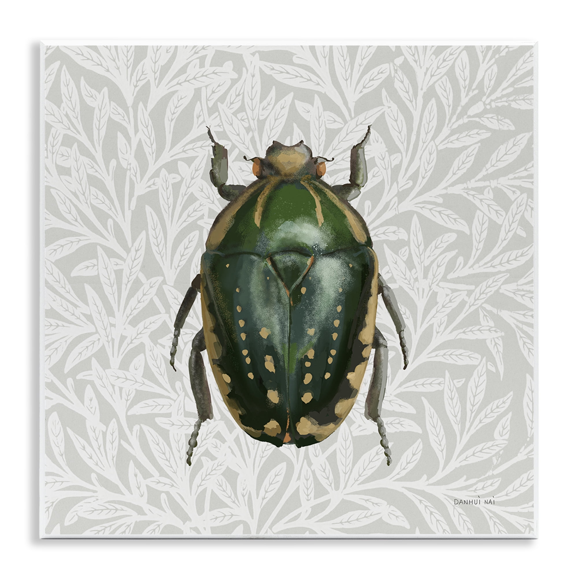 Stupell Industries Beetle with Botanical Pattern Animals & Insects Painting Unframed Art Print Wall Art, 12 x 12