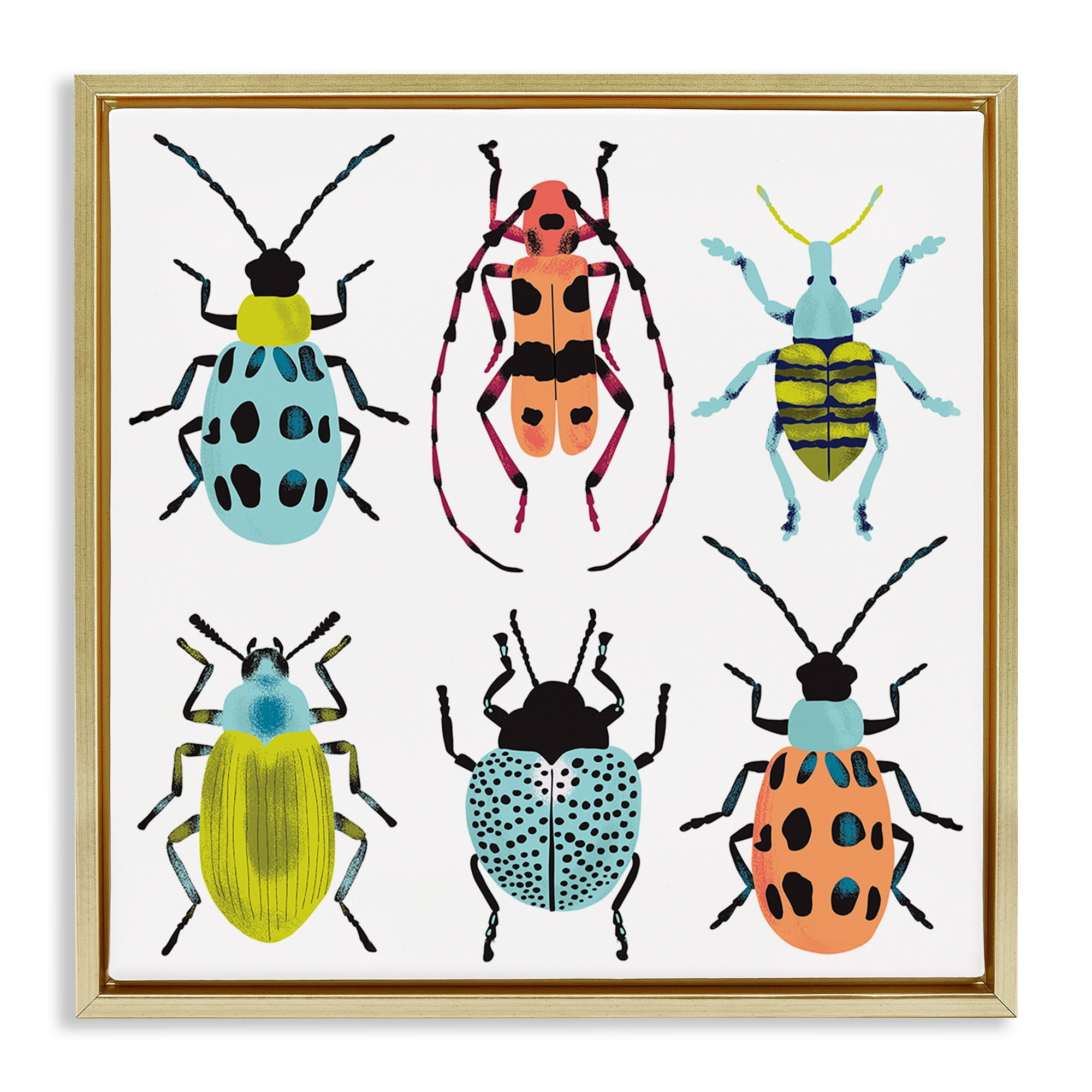 Stupell Industries Beetles & Bugs Collection Gold Framed Floater Canvas Wall Art, design by Metka Hiti