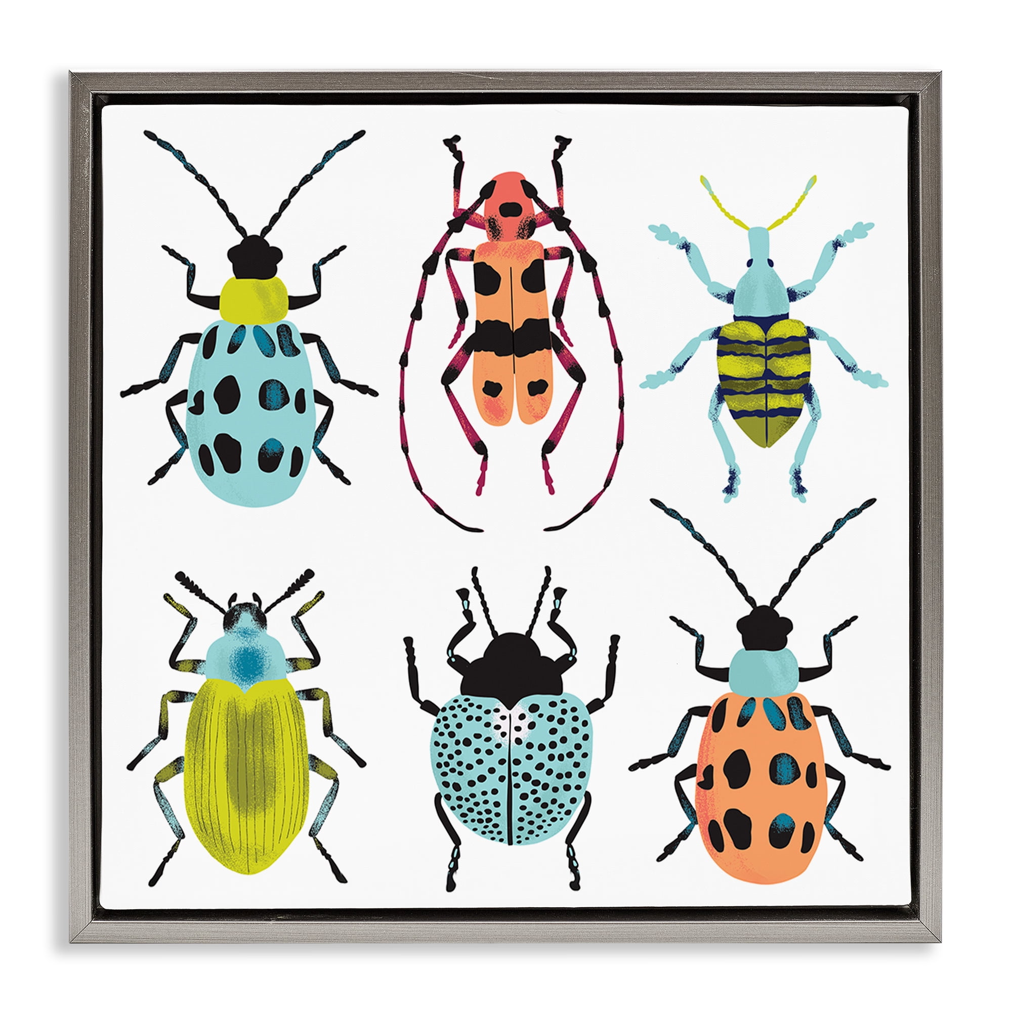 Stupell Industries Beetles & Bugs Collection Gray Framed Floater Canvas Wall Art, design by Metka Hiti