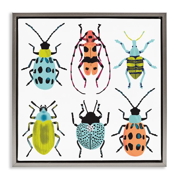 Stupell Industries Contemporary Beetles & Bugs Collection Gray Floating Frame Canvas Art, 25 x 25, by Metka Hiti