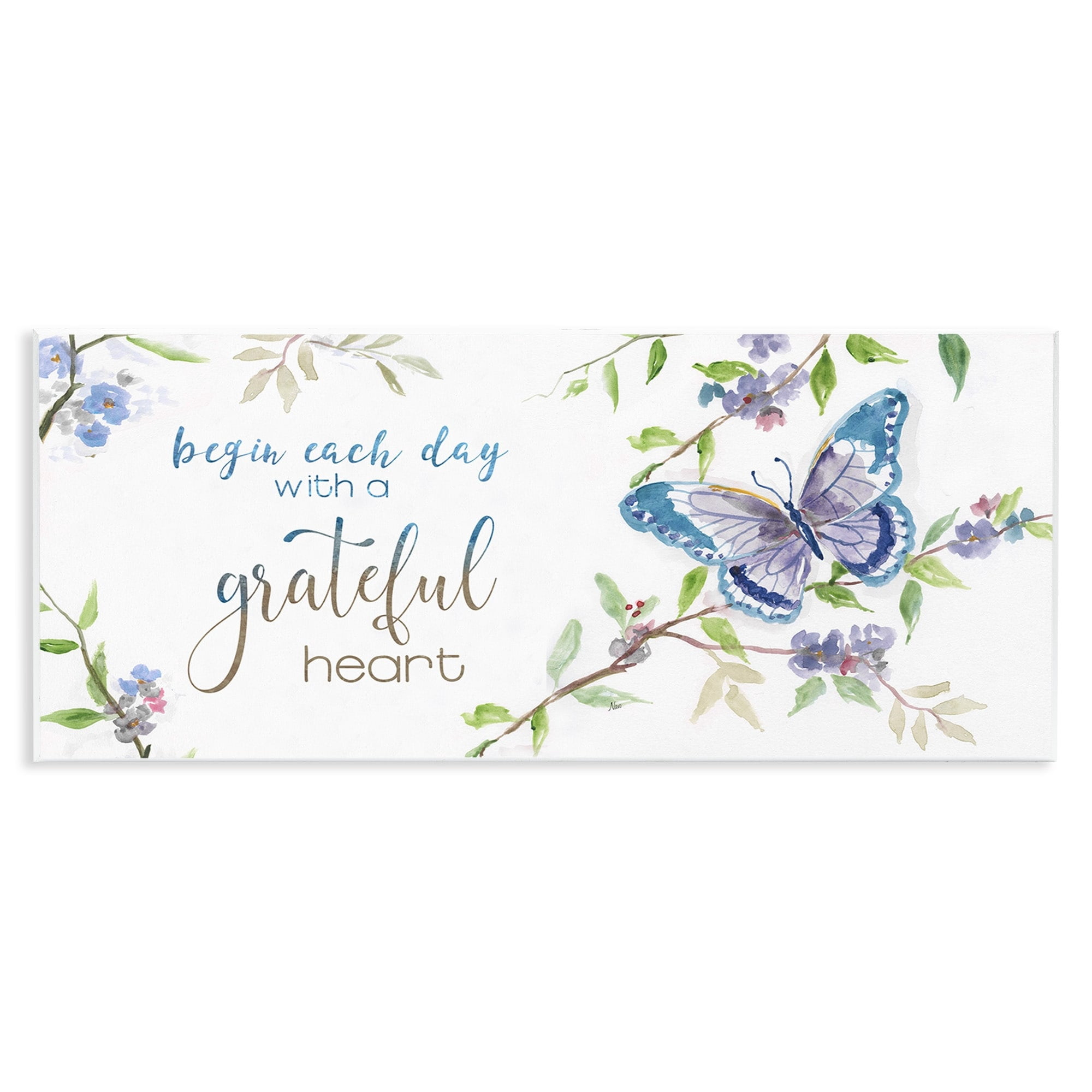 Stupell Industries Begin Day with Grateful Heart Floral Blossom Motivational,17 x 7, Design by Nan
