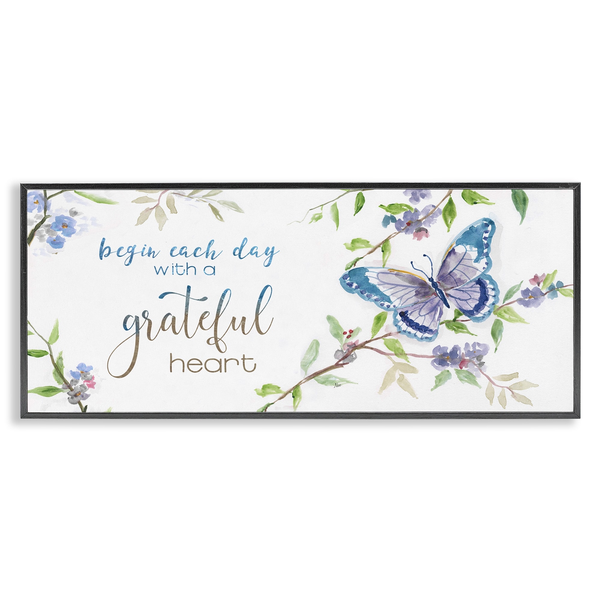 Stupell Industries Begin Day with Grateful Heart Floral Blossom Motivational,24 x 10, Design by Nan