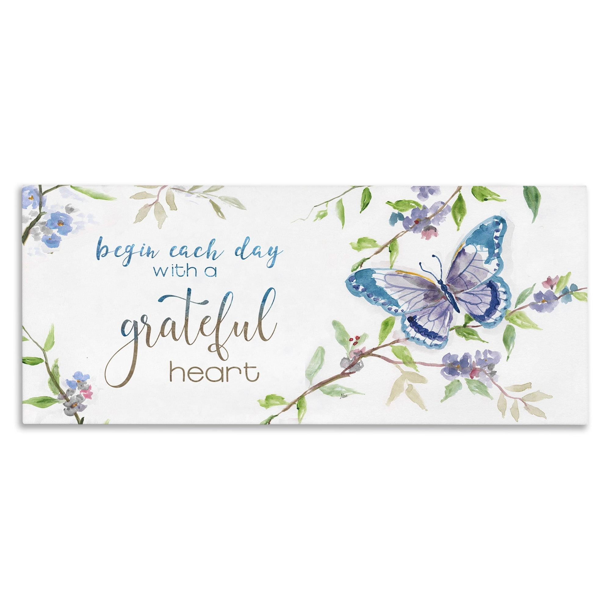 Stupell Industries Begin Day with Grateful Heart Floral Blossom Motivational,30 x 13, Design by Nan