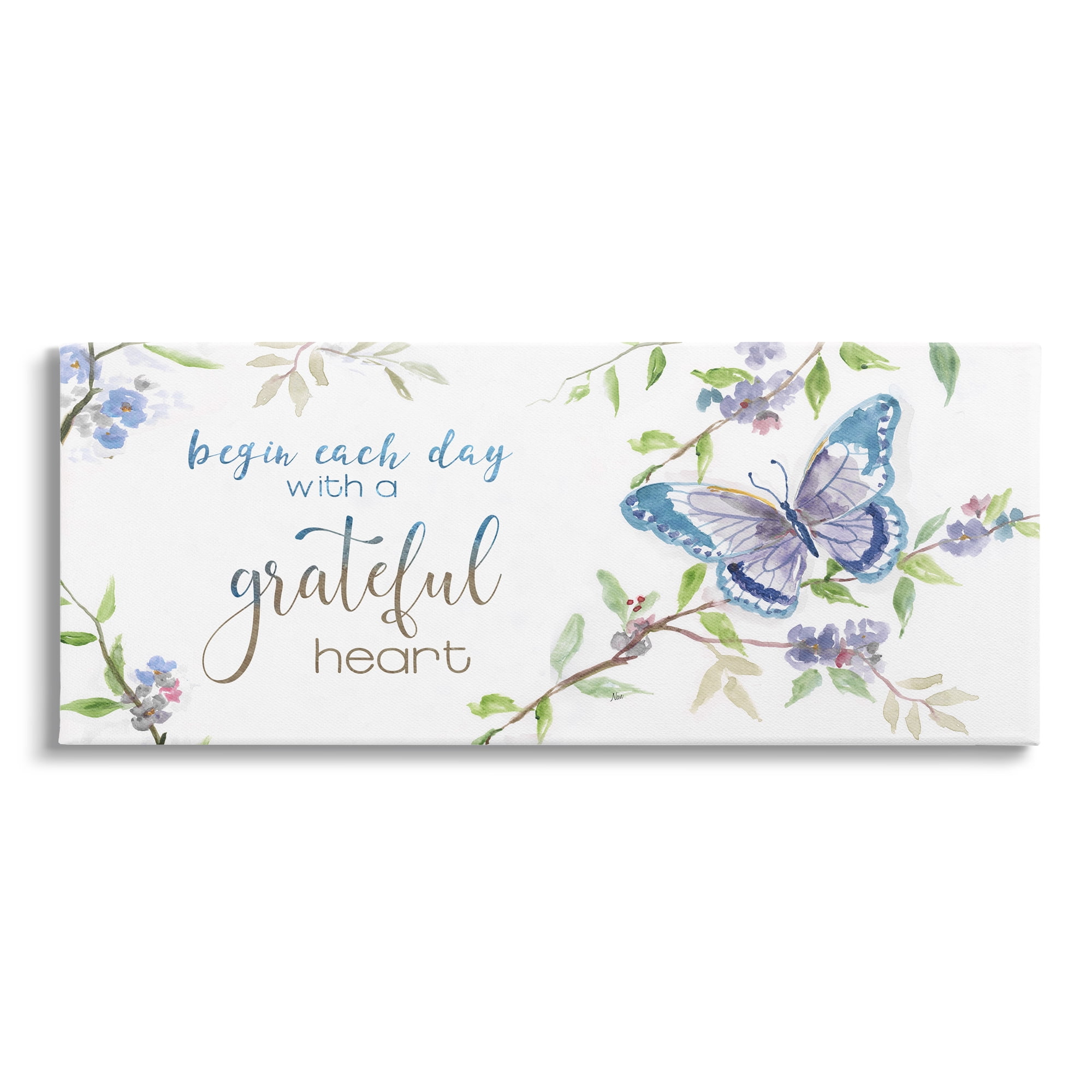 Stupell Industries Begin Day with Grateful Heart Floral Blossom Motivational,40 x 17, Design by Nan