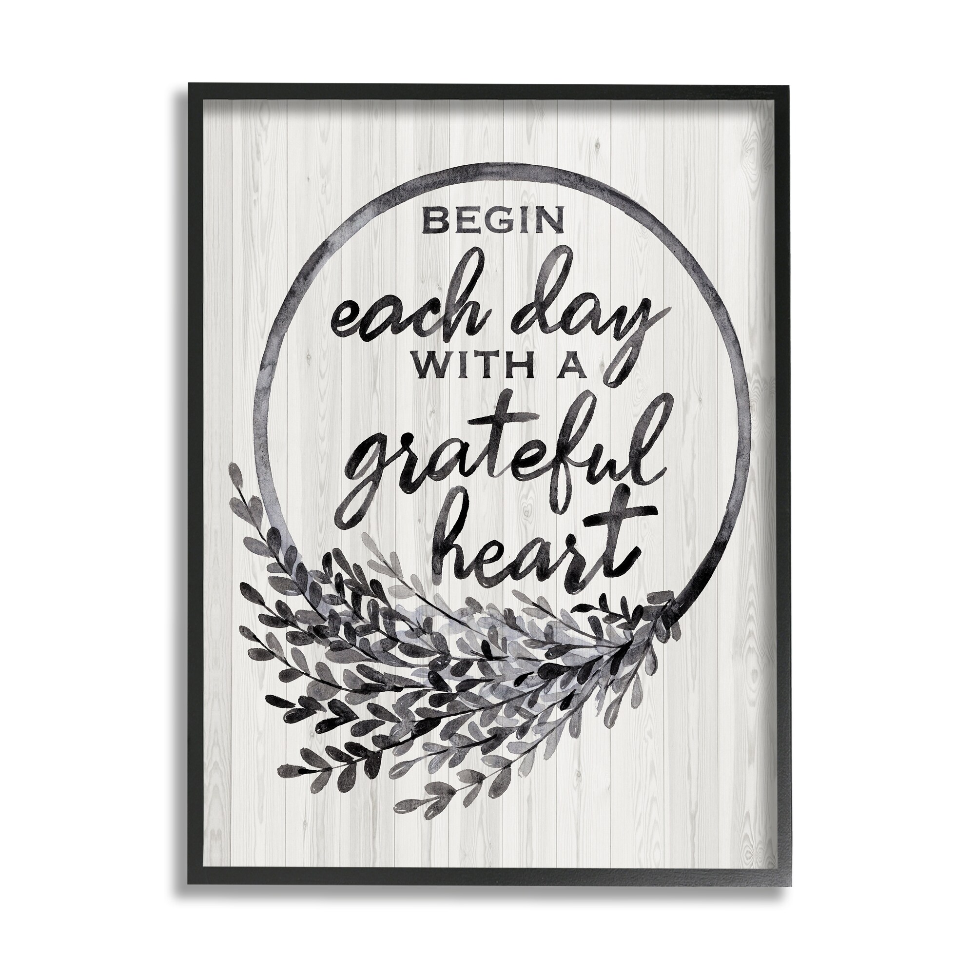 Stupell Industries Begin Each Day Grateful Heart Vintage Country Wreath, 11 x 14,Design by Arrolynn Weiderhold