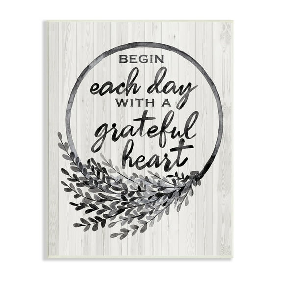 Stupell Industries Begin Each Day Grateful Heart Vintage Country Wreath, 13 x 19,Design by Arrolynn Weiderhold