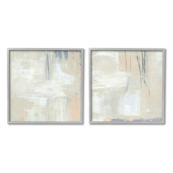 Stupell Industries Beige Abstract Collage Composition Painting Gray Framed Art Print Wall Art, Set of 2, Design by Annie Warren