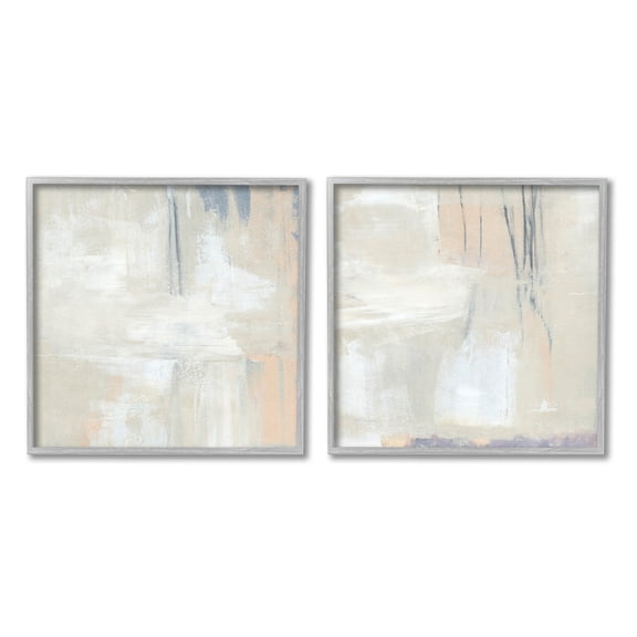 Stupell Industries Beige Abstract Collage Composition Painting Gray Framed Art Print Wall Art, Set of 2, Design by Annie Warren