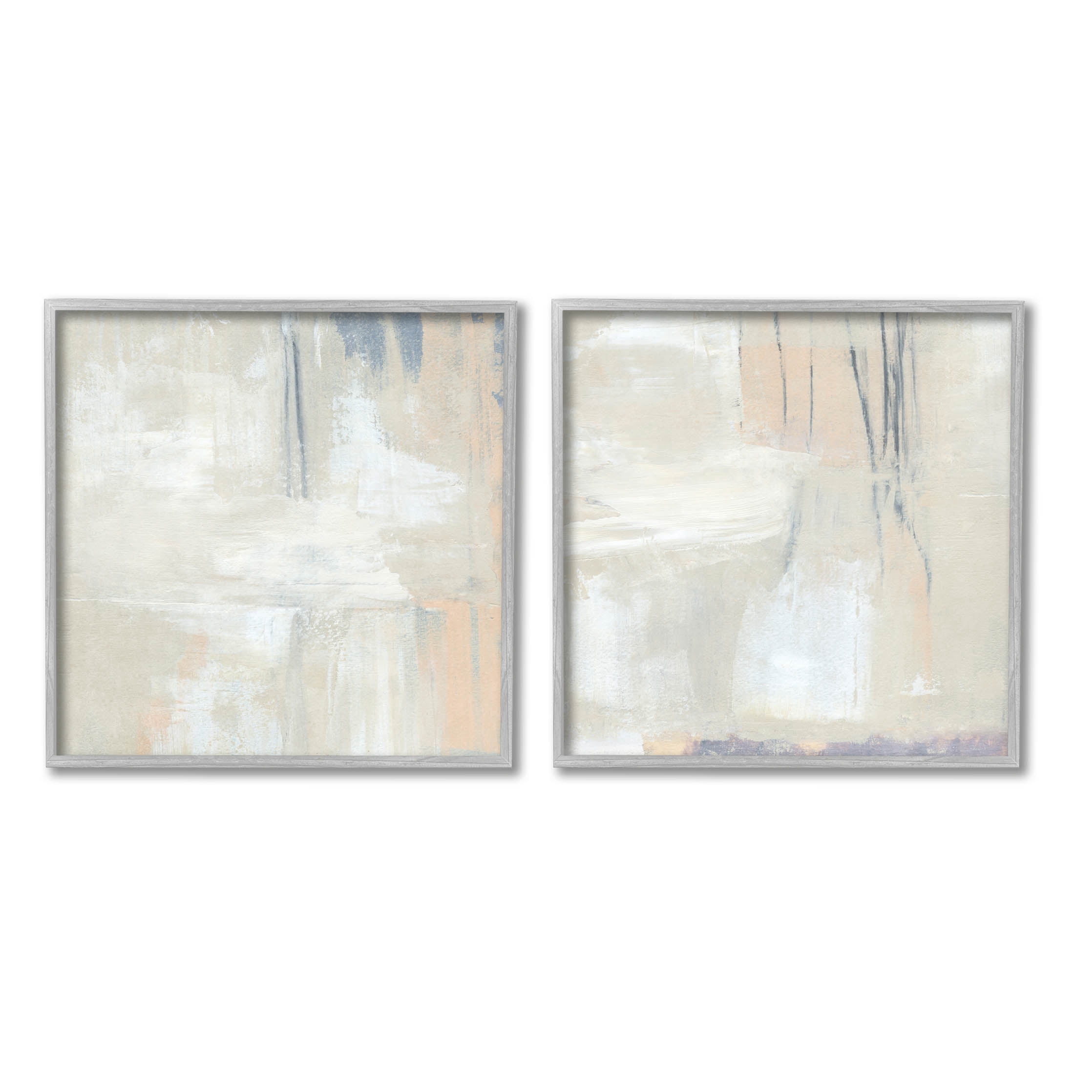 Stupell Industries Beige Abstract Collage Composition Painting Gray Framed Art Print Wall Art, Set of 2, Design by Annie Warren
