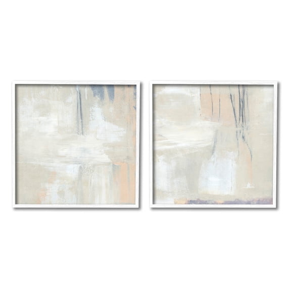 Stupell Industries Beige Abstract Collage Composition Painting White Framed Art Print Wall Art, Set of 2, Design by Annie Warren