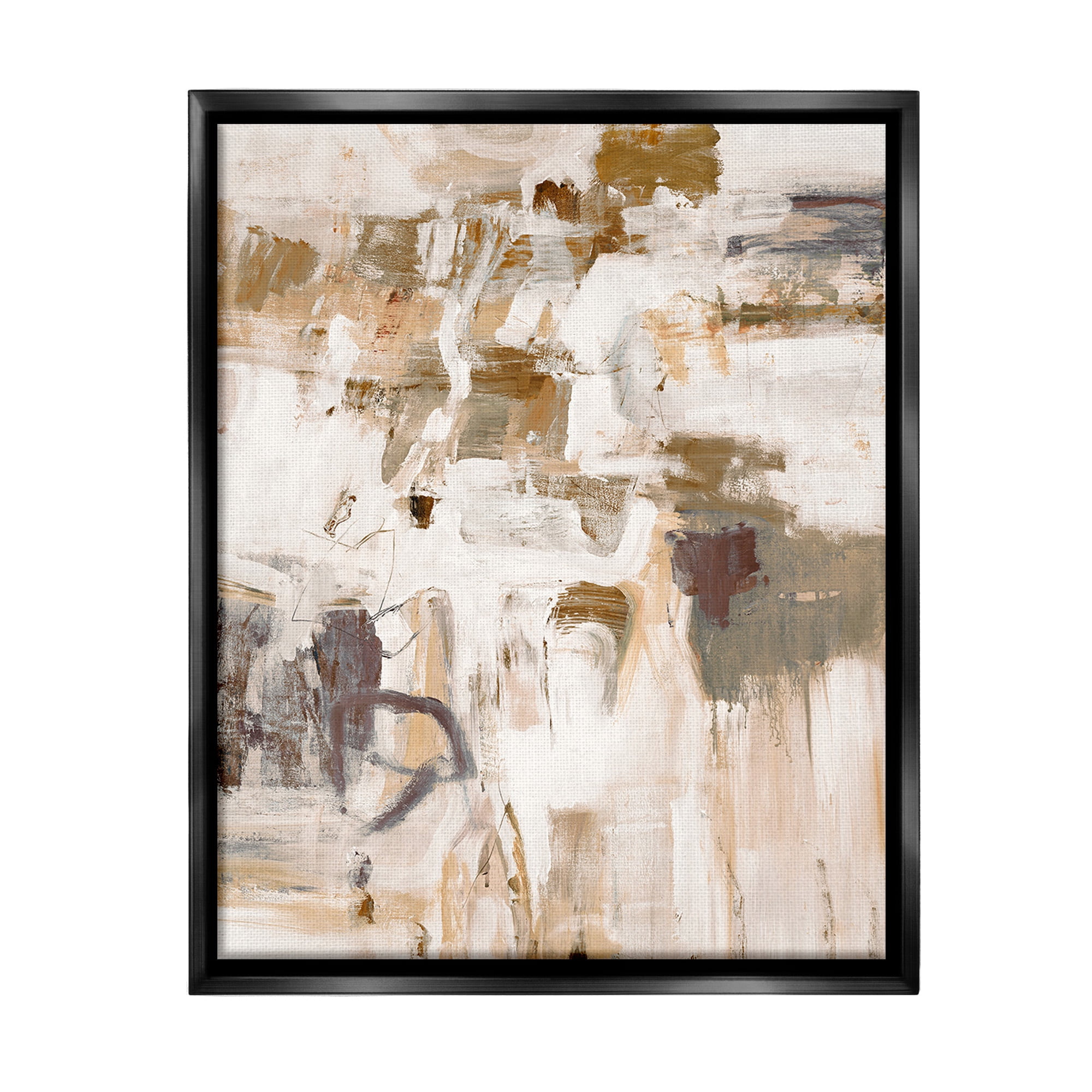 Stupell Industries Beige Abstract Pattern Abstract Painting Black Floater Framed Canvas Art Print Wall Art, 25 x 31