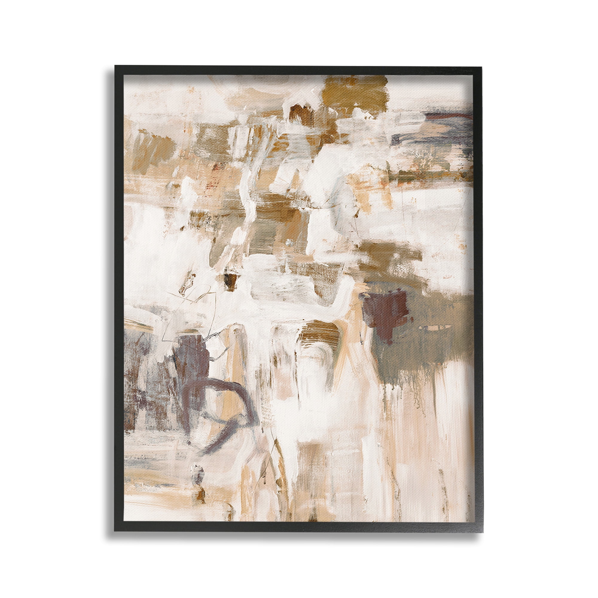Stupell Industries Beige Abstract Pattern Abstract Painting Black Framed Art Print Wall Art, 16 x 20