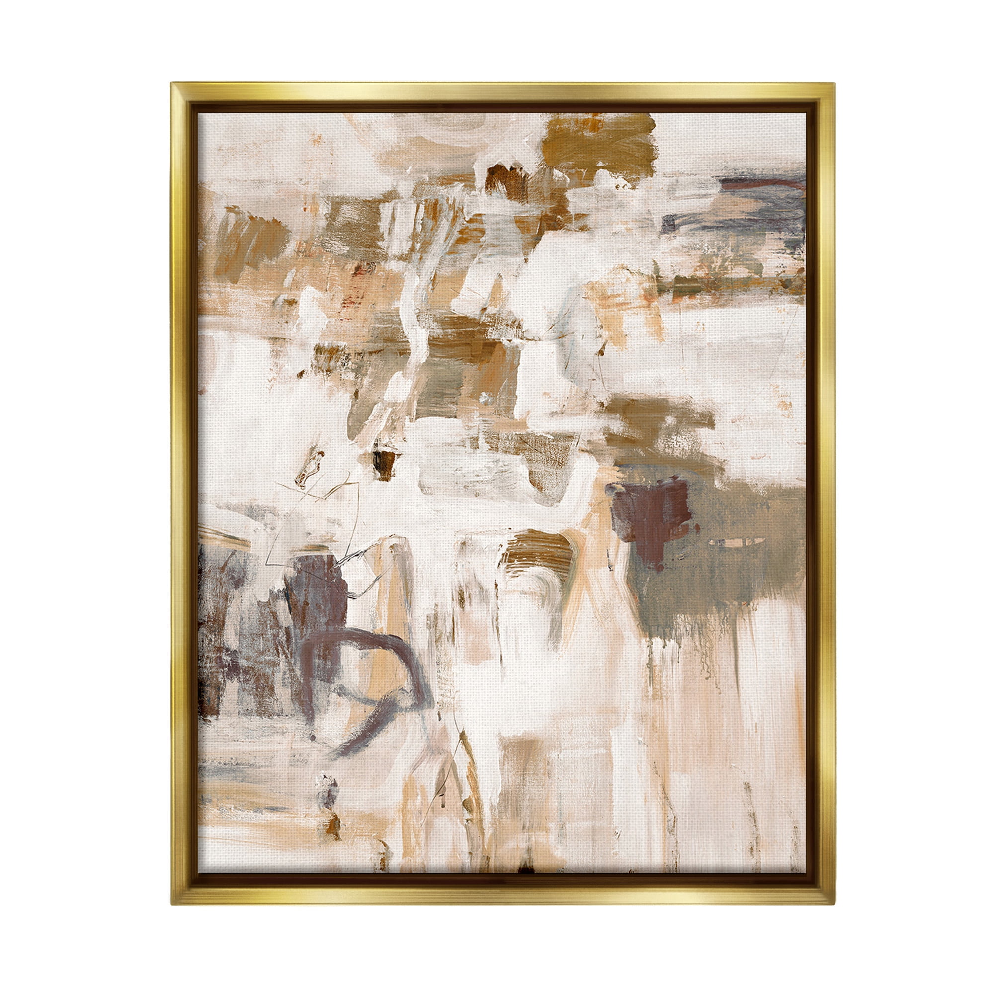 Stupell Industries Beige Abstract Pattern Abstract Painting Gold Floater Framed Canvas Art Print Wall Art, 17 x 21