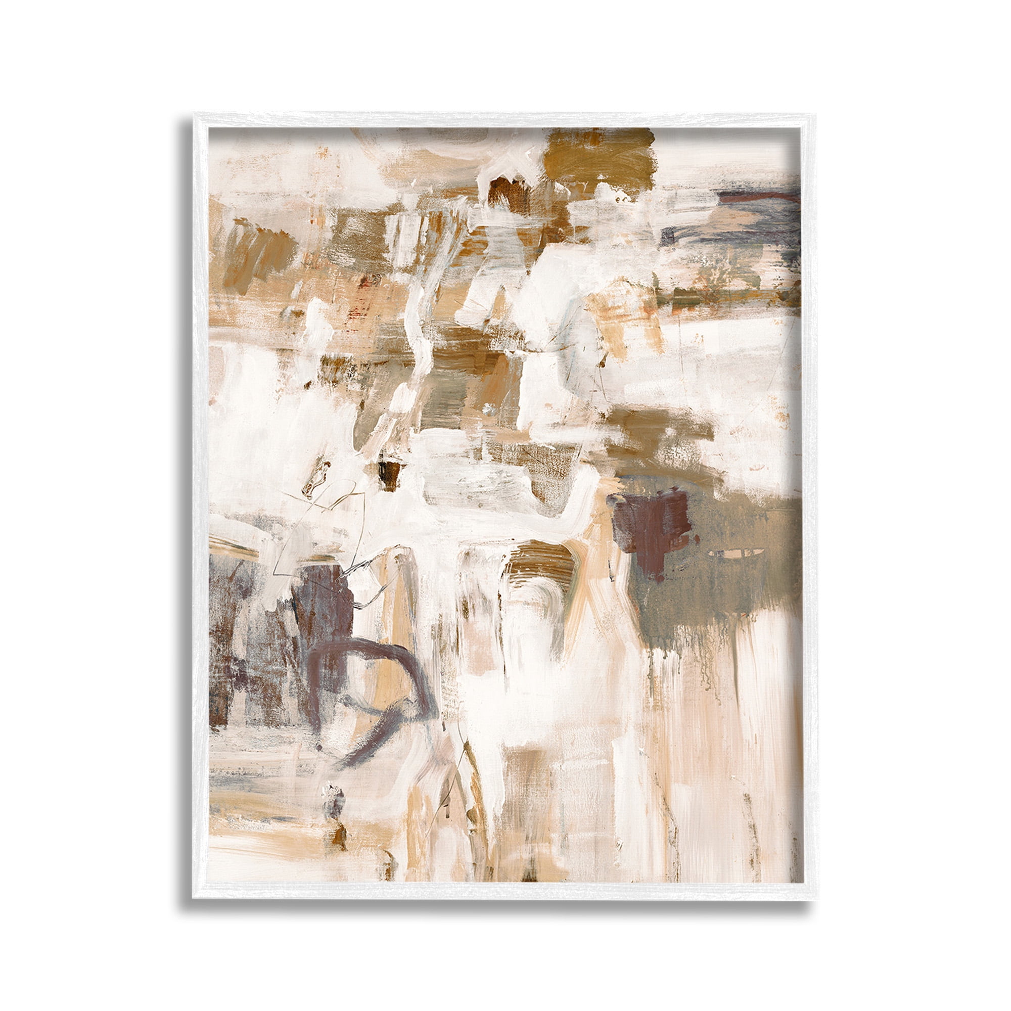 Stupell Industries Beige Abstract Pattern Abstract Painting White Framed Art Print Wall Art, 11 x 14