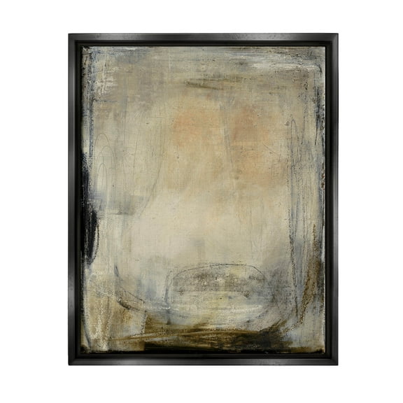 Stupell Industries Beige Abstract Scribble Composition Painting Jet Black Floating Framed Canvas Print Wall Art, Design by Kippi Leonard
