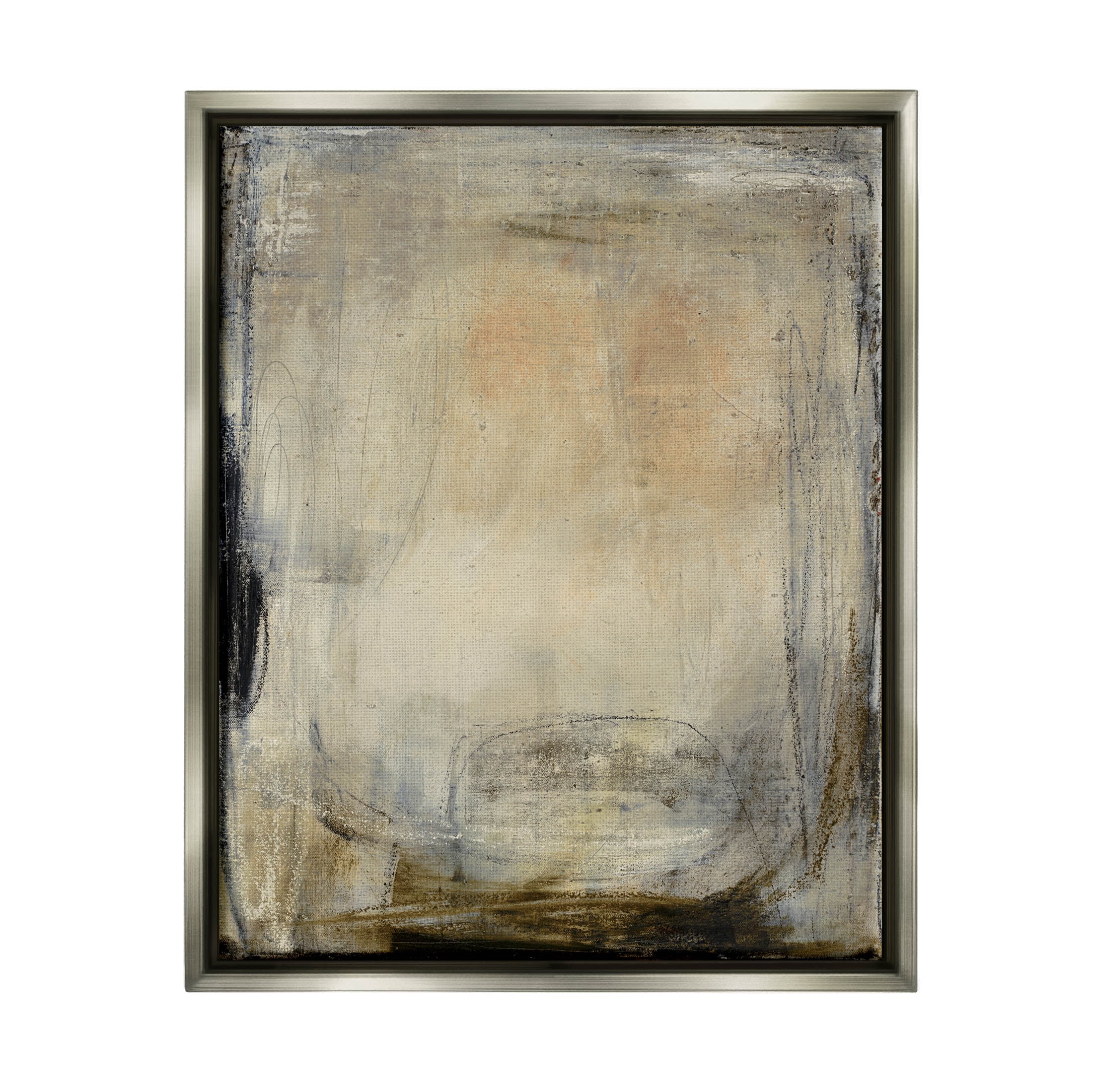 Stupell Industries Beige Abstract Scribble Composition Painting Luster Gray Floating Framed Canvas Print Wall Art, Design by Kippi Leonard