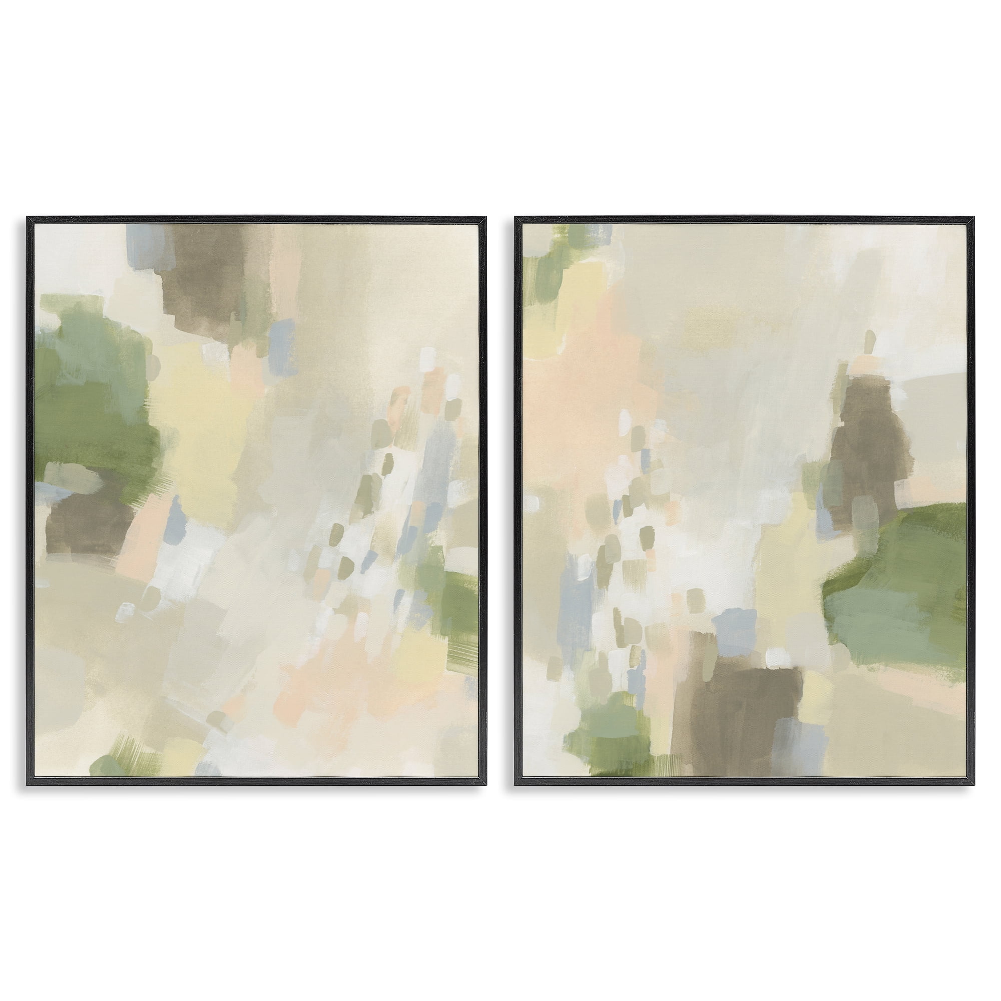 Stupell Industries Beige Abstract with Speckles Abstract Painting Black Framed Art Print Wall Art, 16 x 20, Set of 2