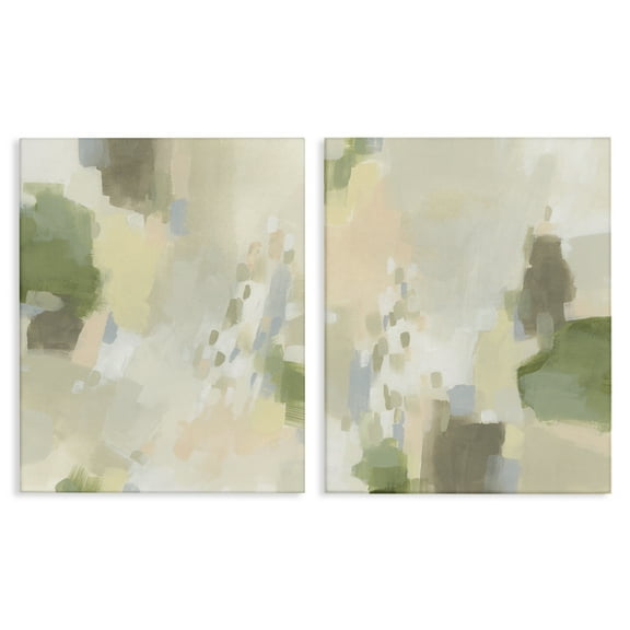 Stupell Industries Beige Abstract with Speckles Abstract Painting Wrapped Canvas Art Print Wall Art, 16 x 20, Set of 2