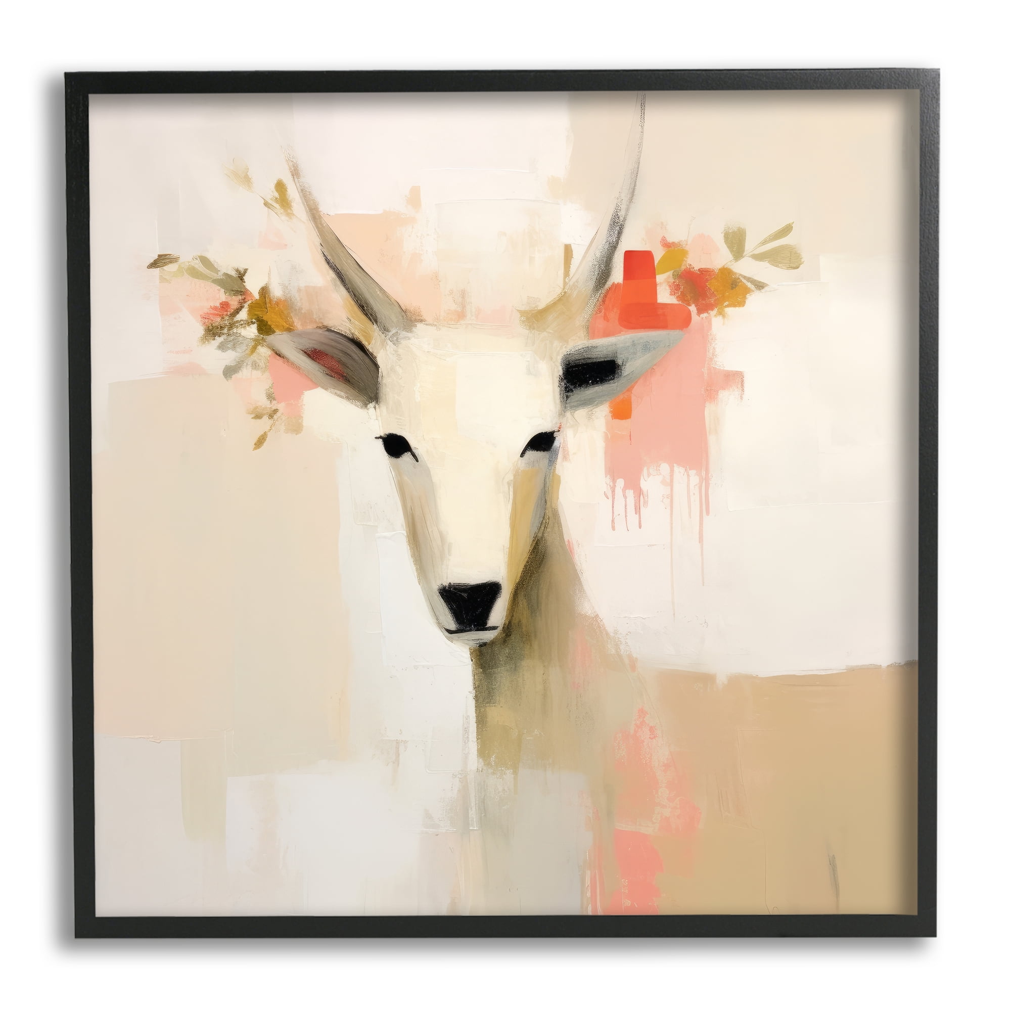 Stupell Industries Beige Antelope Portrait Animals & Insects Painting Black Framed Art Print Wall Art, 12 x 12