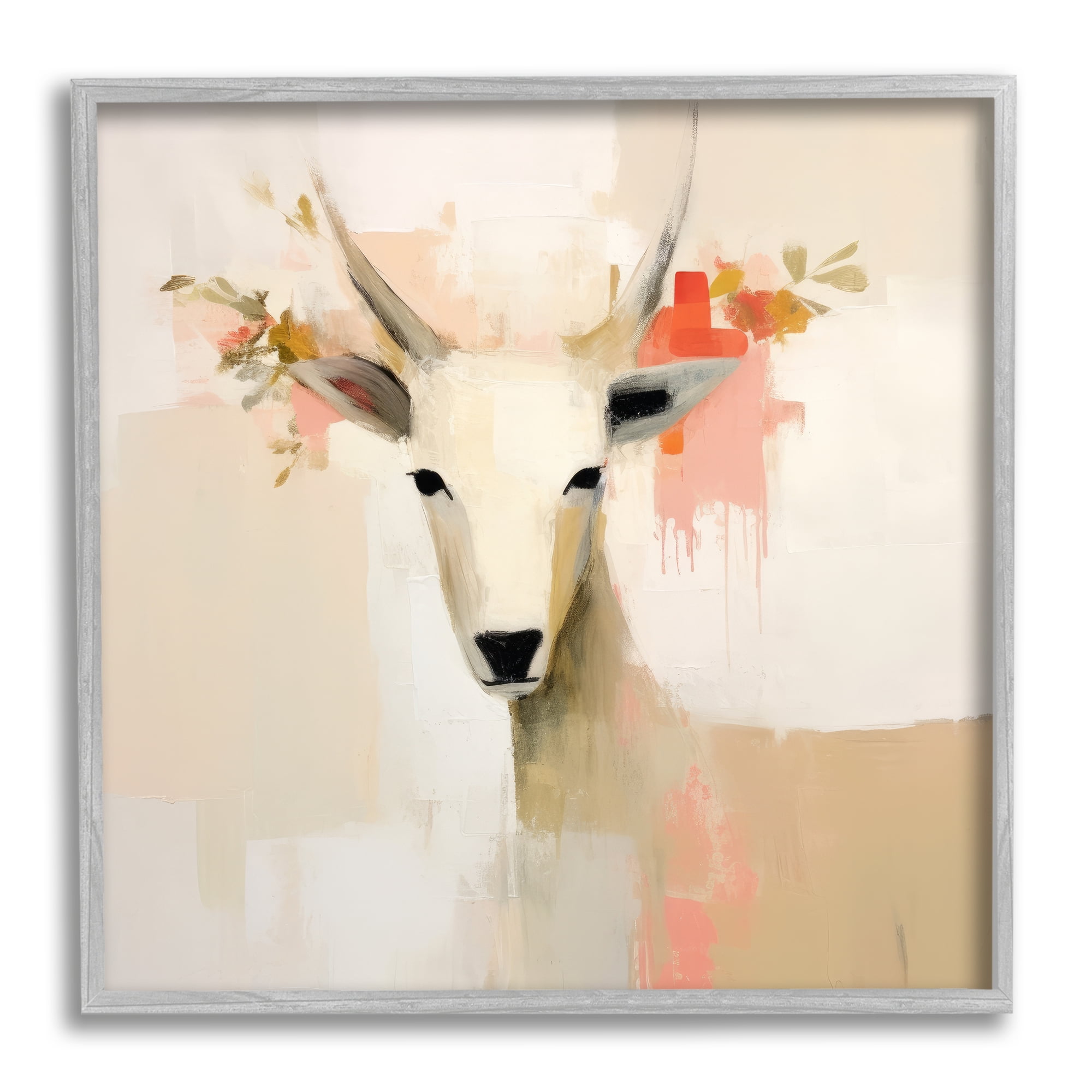 Stupell Industries Beige Antelope Portrait Animals & Insects Painting Gray Framed Art Print Wall Art, 12 x 12