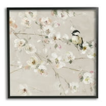 Stupell Industries Beige Bird & Flowers Animals & Insects Painting Black Framed Art Print Wall Art, 12 x 12