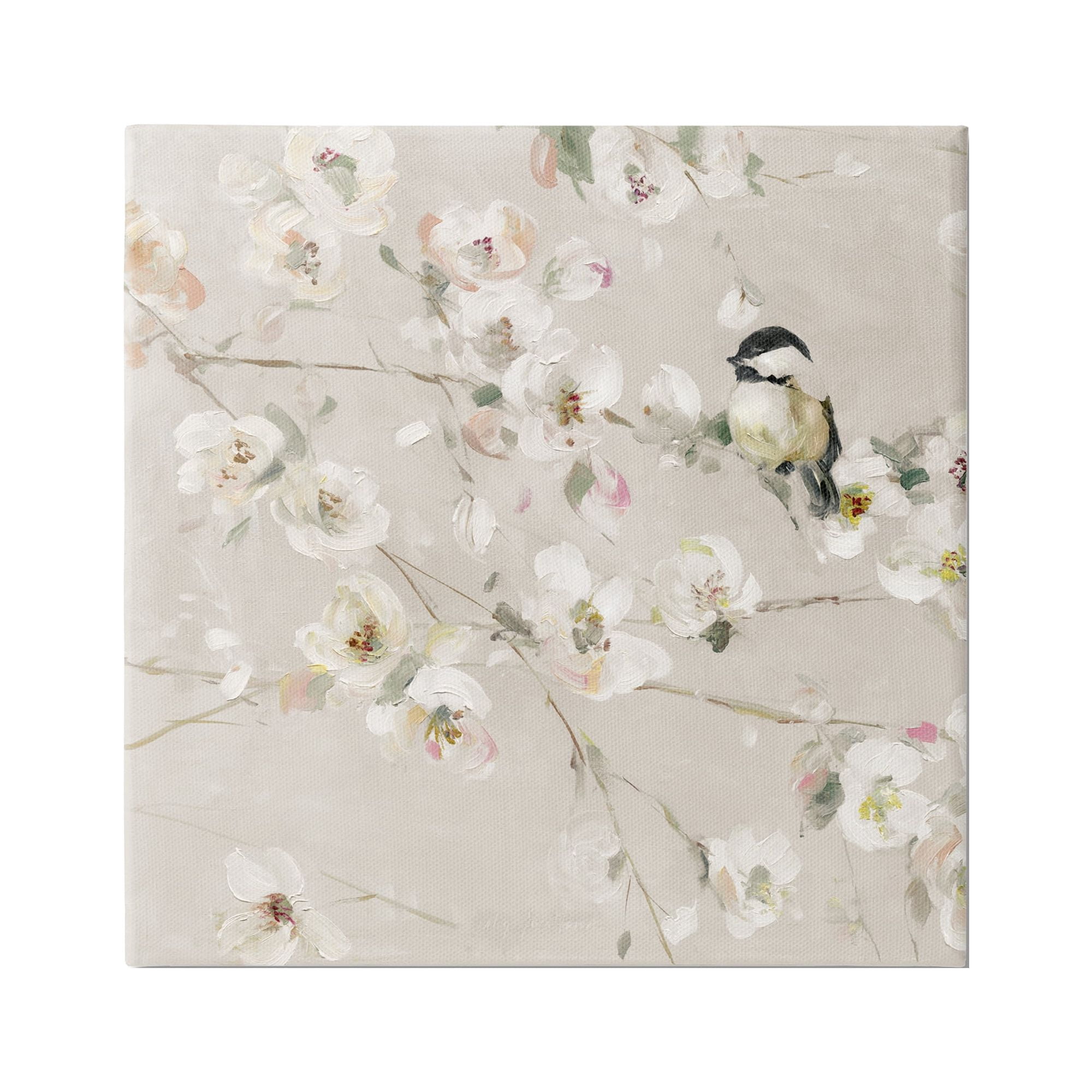 Stupell Industries Beige Bird & Flowers Animals & Insects Painting Gallery Wrapped Canvas Art Print Wall Art, 24 x 24