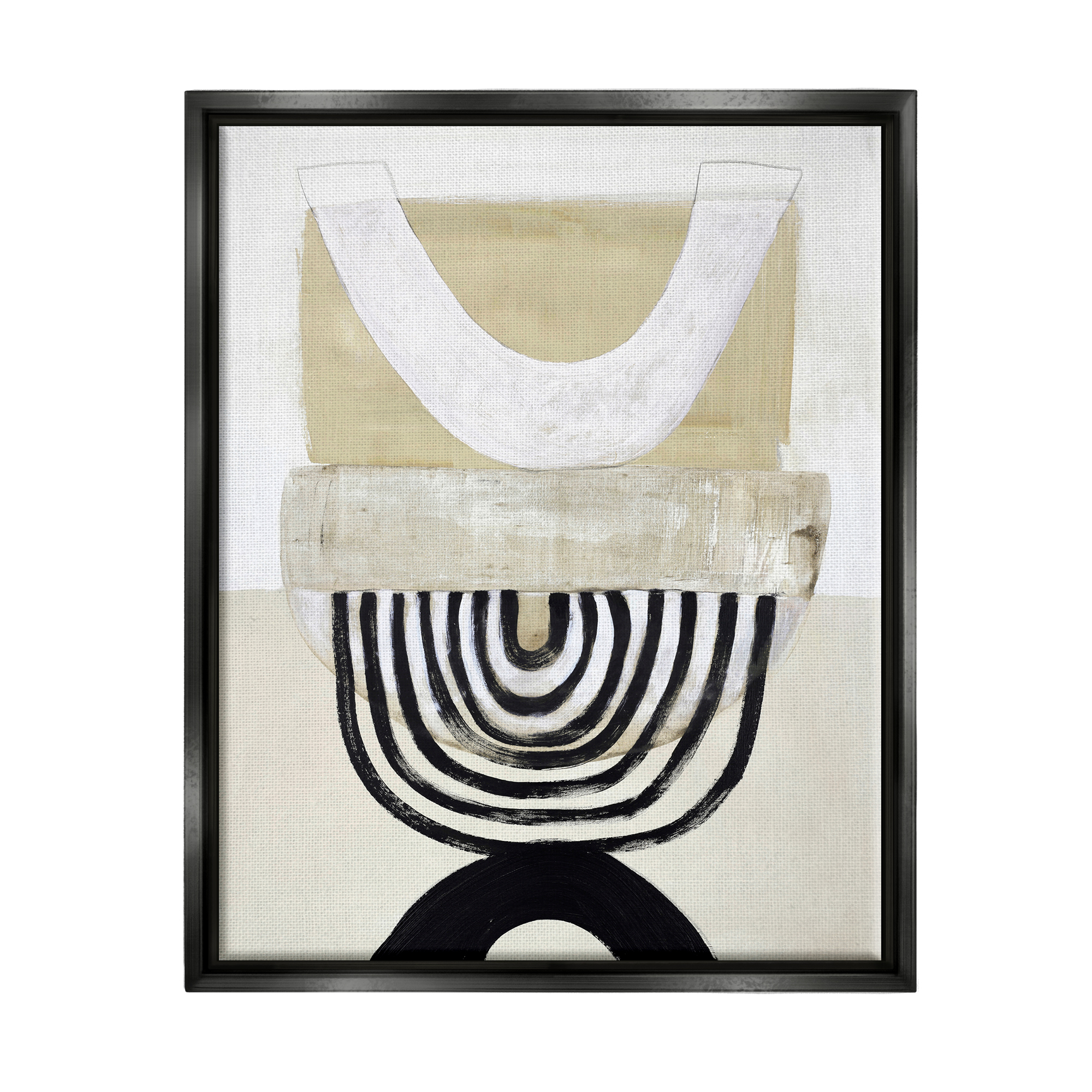 Stupell Industries Beige & Black Arches Abstract Painting Black Floater Framed Art Print Wall Art, 17 x 21