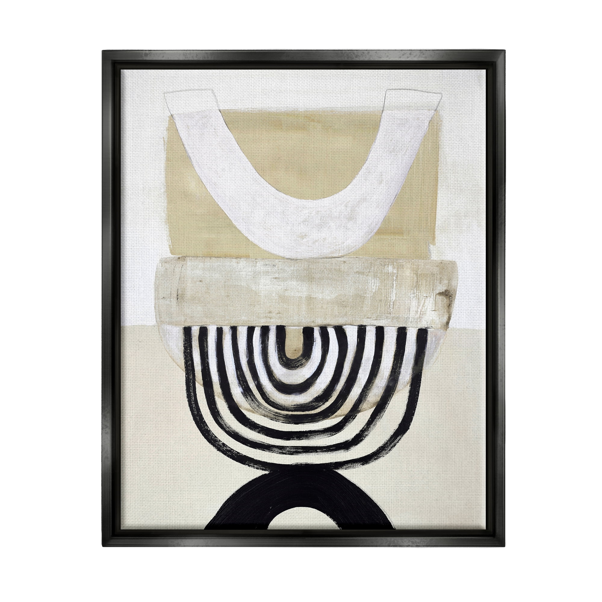 Stupell Industries Beige & Black Arches Abstract Painting Black Floater Framed Art Print Wall Art, 25 x 31