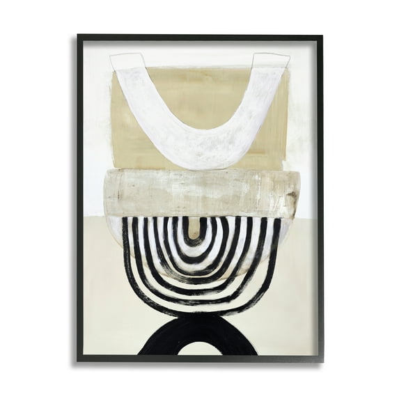 Stupell Industries Beige & Black Arches Abstract Painting Black Framed Art Print Wall Art, 16 x 20