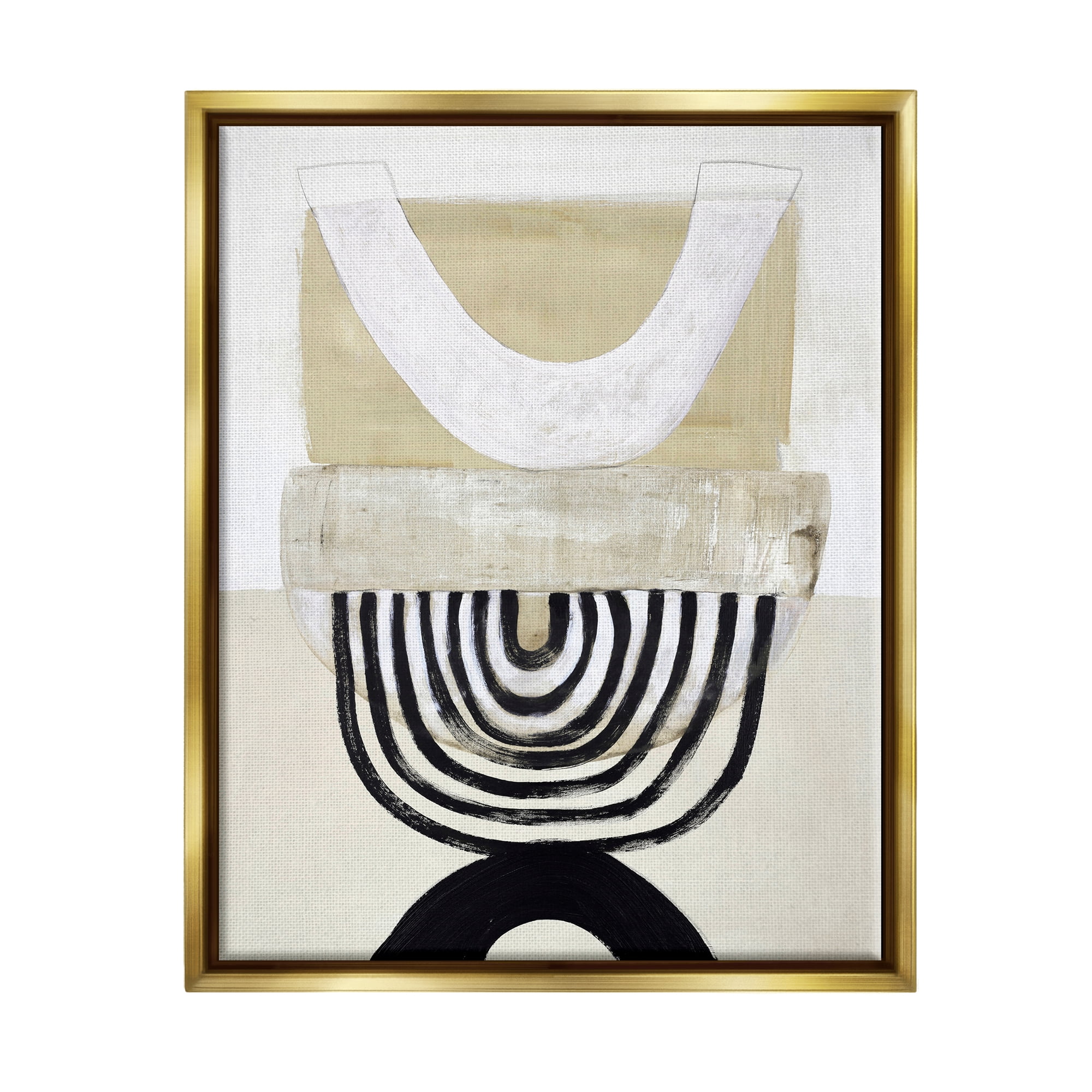 Stupell Industries Beige & Black Arches Abstract Painting Gold Floater Framed Art Print Wall Art, 25 x 31